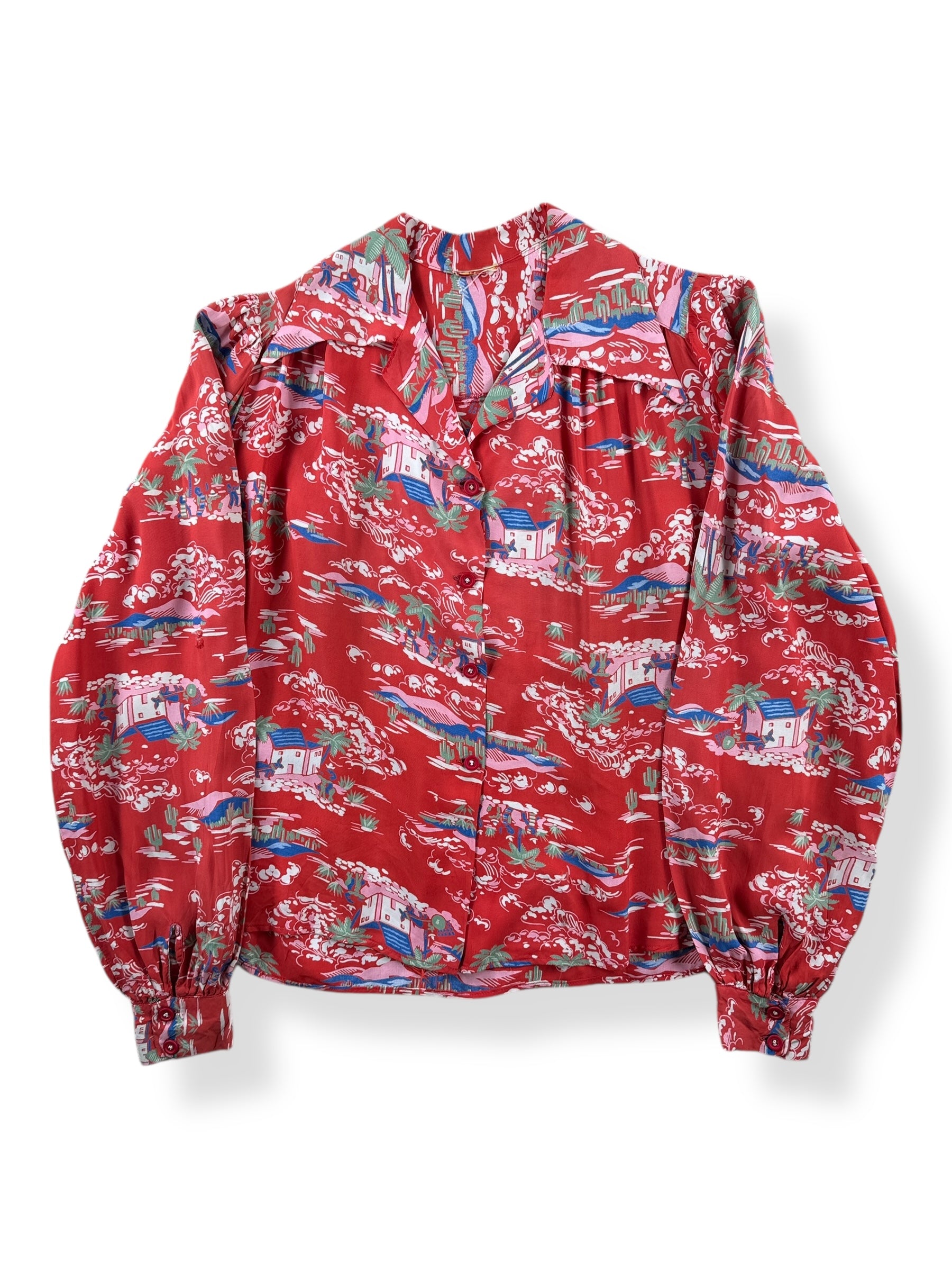 Front of Vintage Mexican Motif Ladies Aloha Shirt SZ M