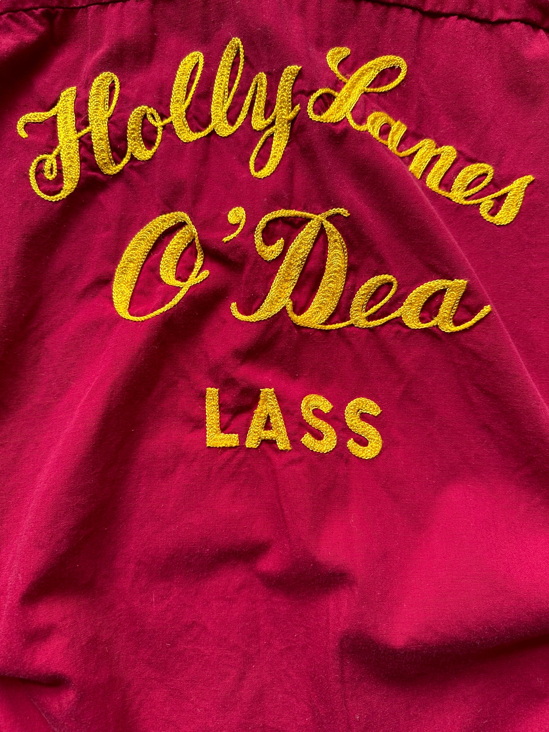 Rear Chainstitch Detail on Vintage Holly Lanes O'Dea Lass Seattle Bowling Shirt SZ M | Vintage Bowling Shirt Seattle | Barn Owl Vintage Seattle