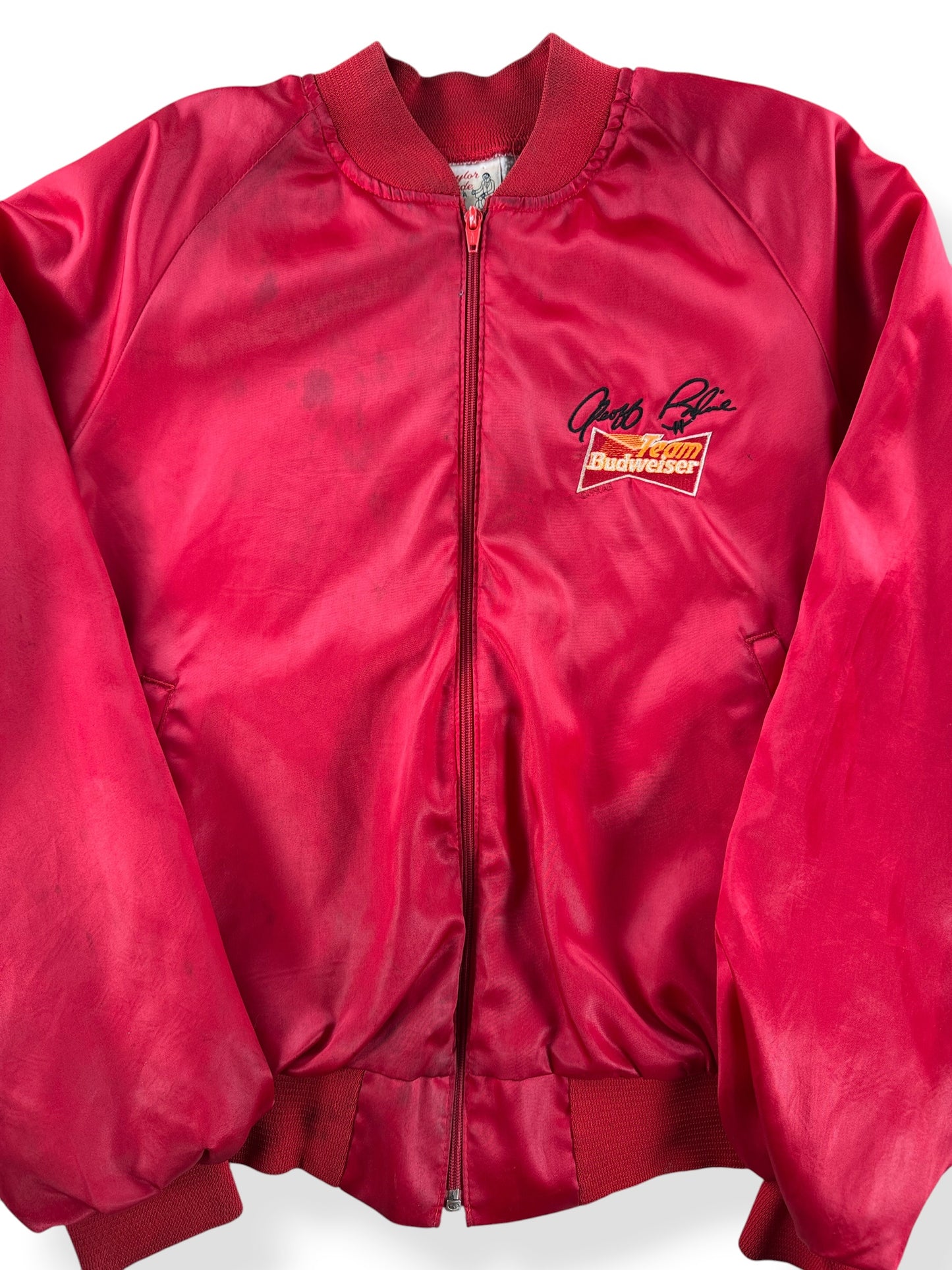 Close-up of Vintage Geoff Bodine Team Budweiser Nylon Jacket SZ S - AS IS