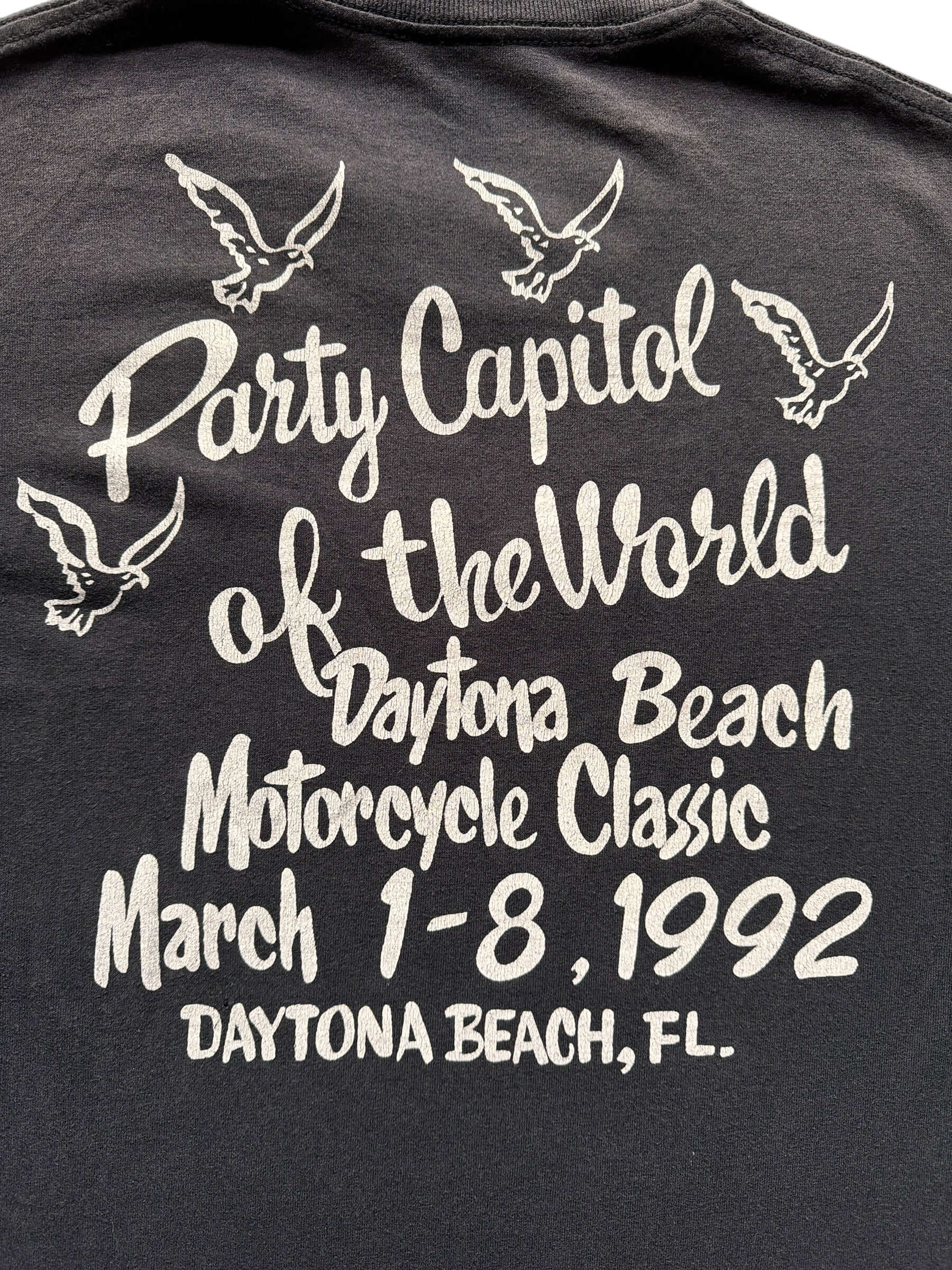 Back Graphic of Vintage 1992 Daytona Party Capital Bike Week Tee SZ L