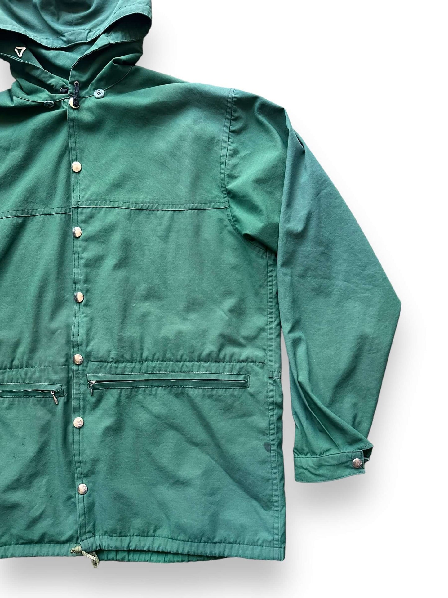 front left of Vintage Forest Green Rain Parka SZ L