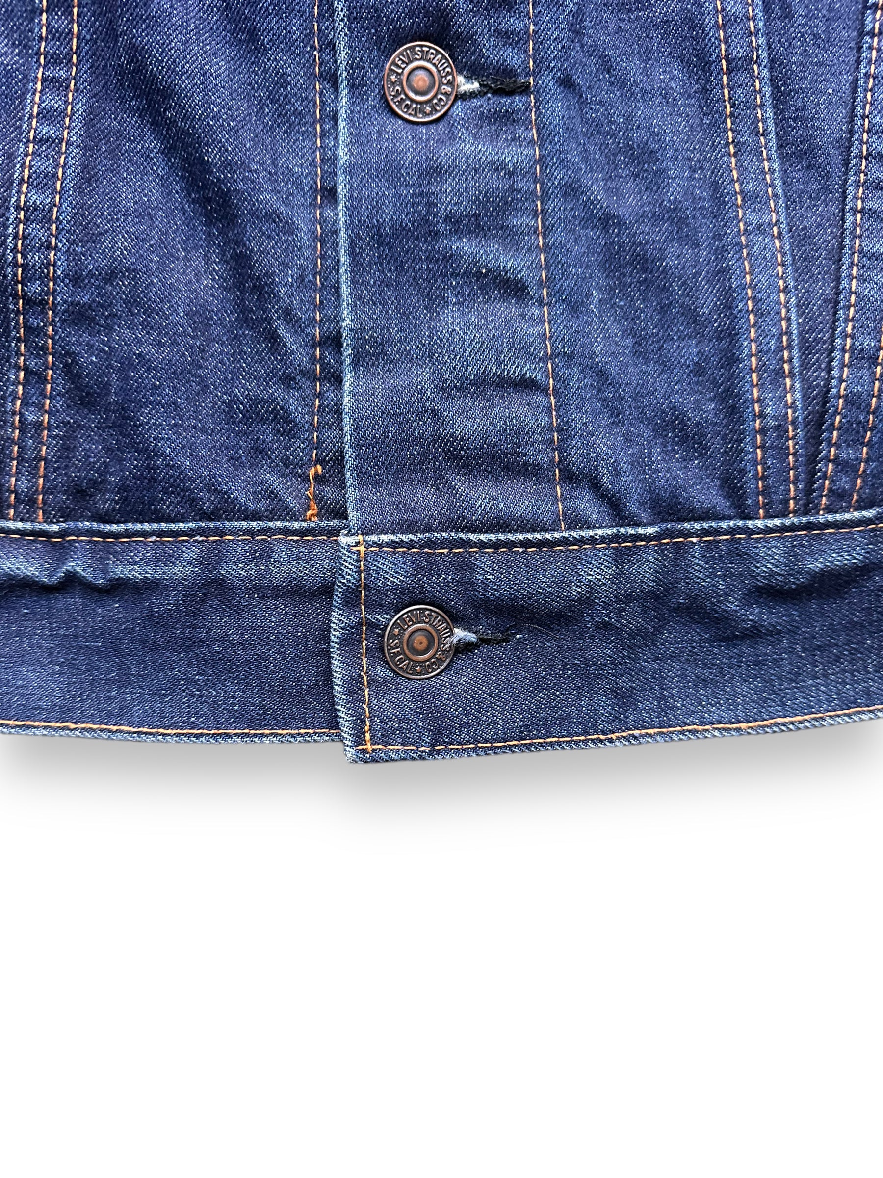 Single Stitched Hem on Vintage Levi's Big E Blanket Lined Type III Trucker SZ S | Vintage Denim Workwear Seattle | Seattle Vintage Denim