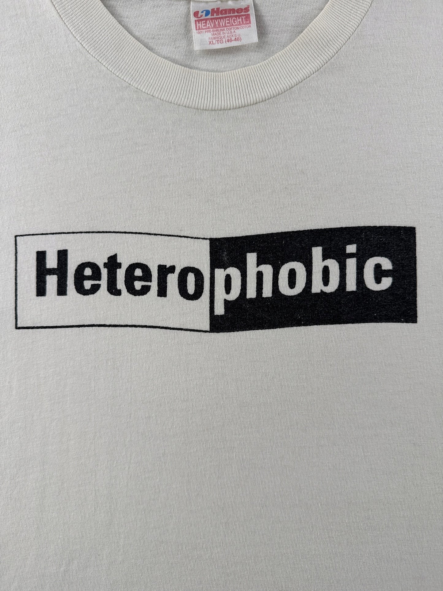 Front graphic on Vintage 1990s Heterophobic Tee XL