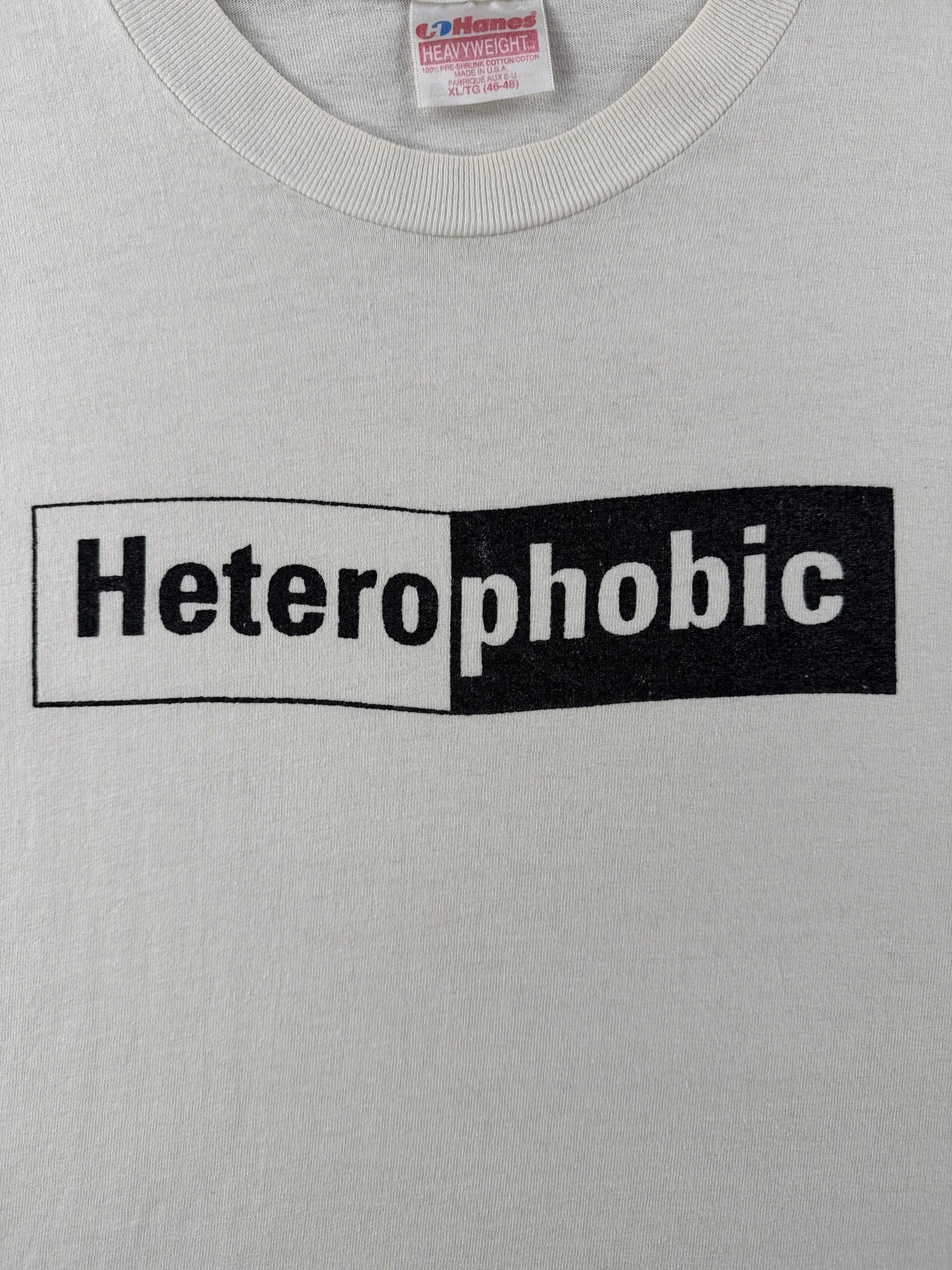 Front graphic on Vintage 1990s Heterophobic Tee XL