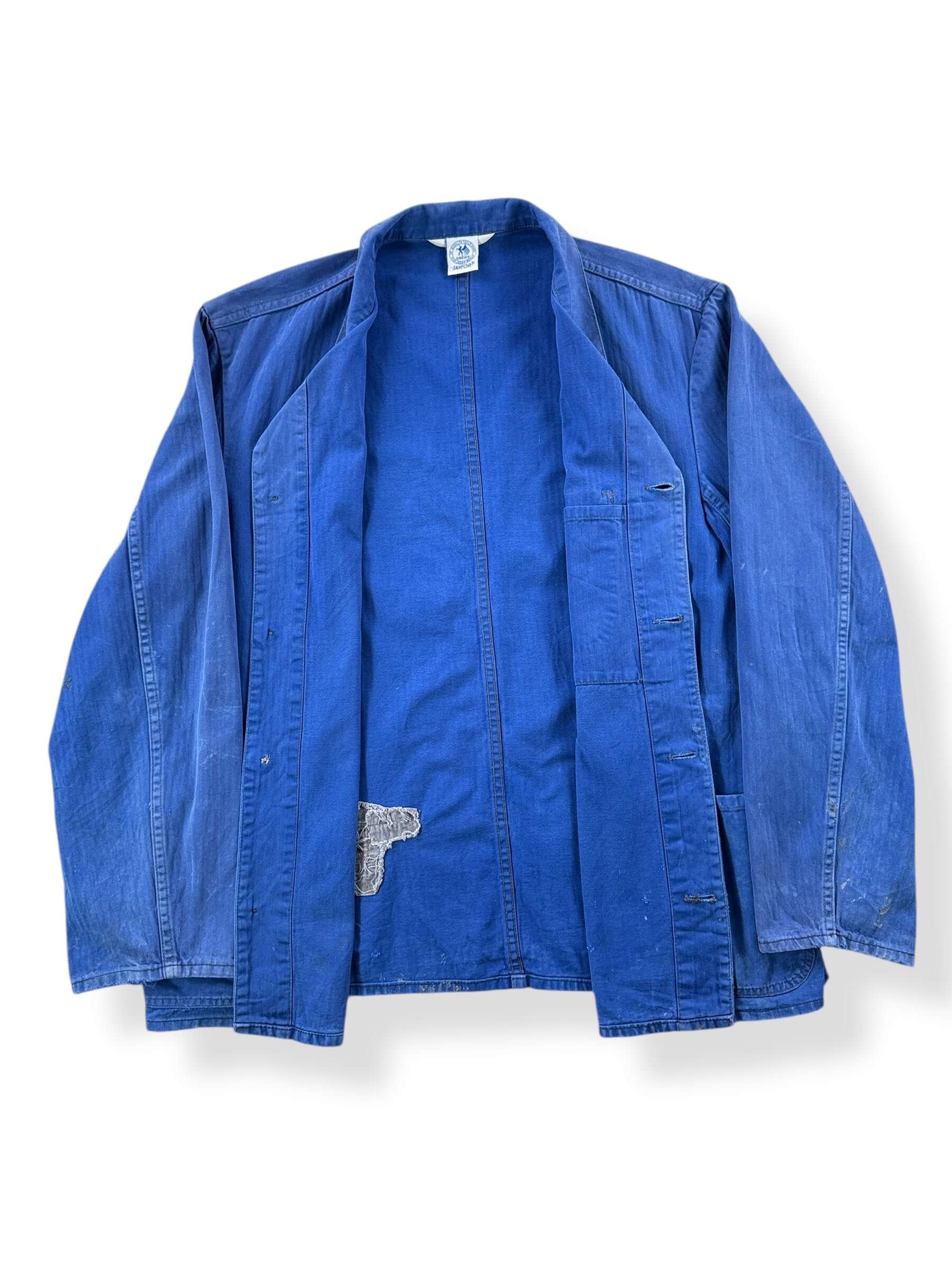 Inside of Vintage Royal Blue Sanfor HBT French Chore Coat SZ L