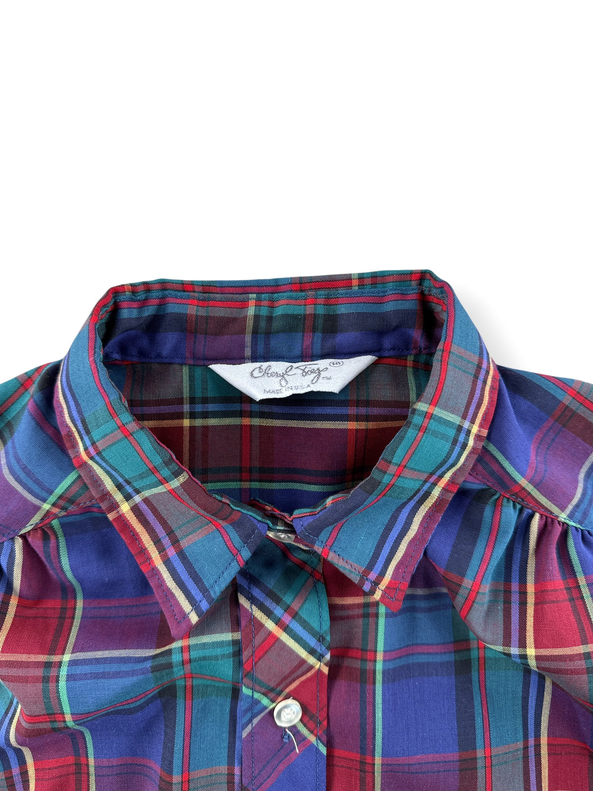 Collar on Vintage Cheryl Tiegs Plaid Puff Sleeve Blouse SZ 10