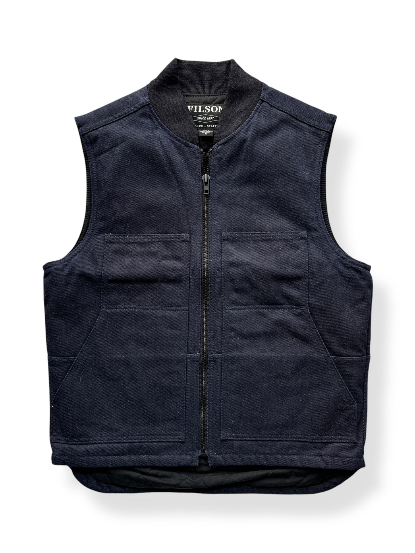 Front of Filson Denim Primaloft Vest SZ M