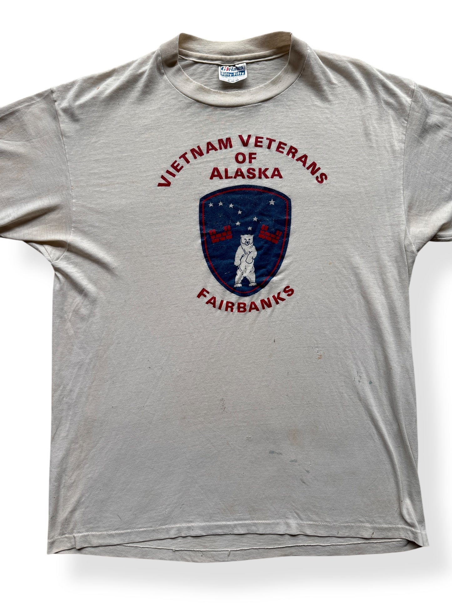 Front Close Up of Vintage Vietnam Veterans of Alaska Tee SZ XL