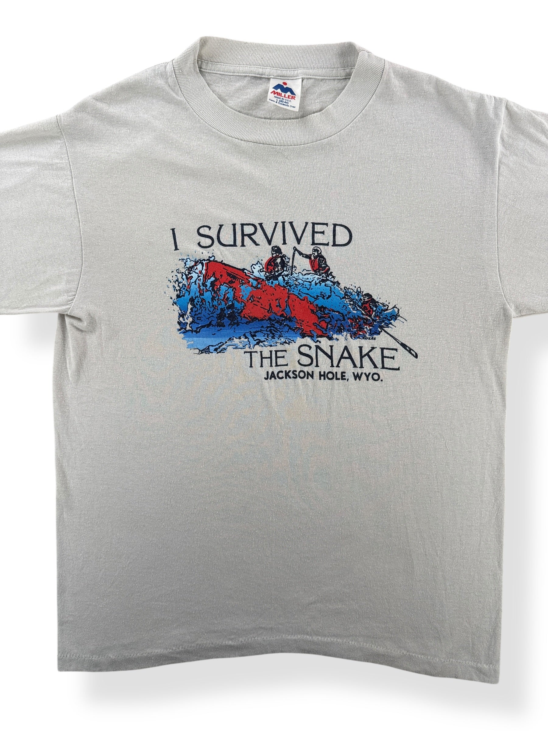 Front Close Up of Vintage 'I Survived the Snake Jackson Hole' Tee SZ L (Fits M)