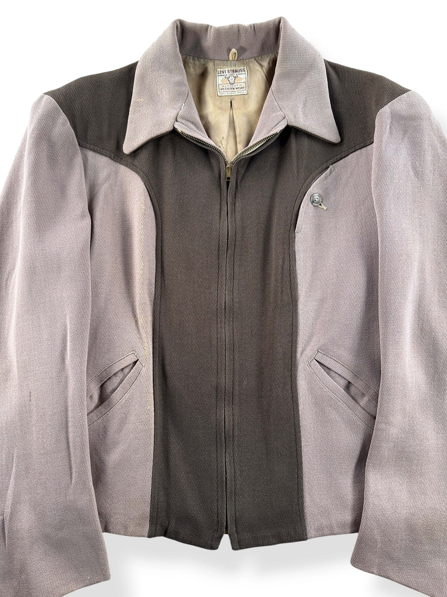 Front Close Up of Vintage Levi's Shorthorn Wool Gabardine Western Jacket SZ S