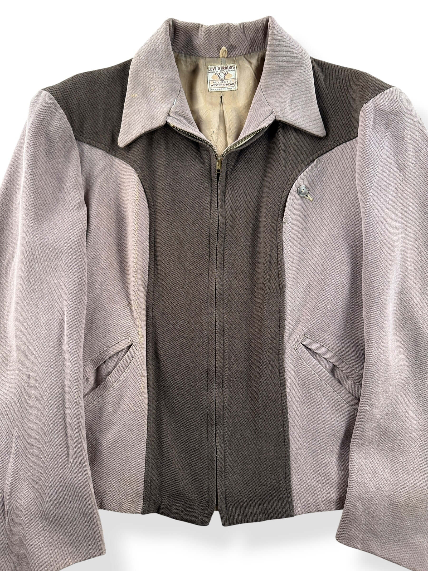 Front Close Up of Vintage Levi's Shorthorn Wool Gabardine Western Jacket SZ S
