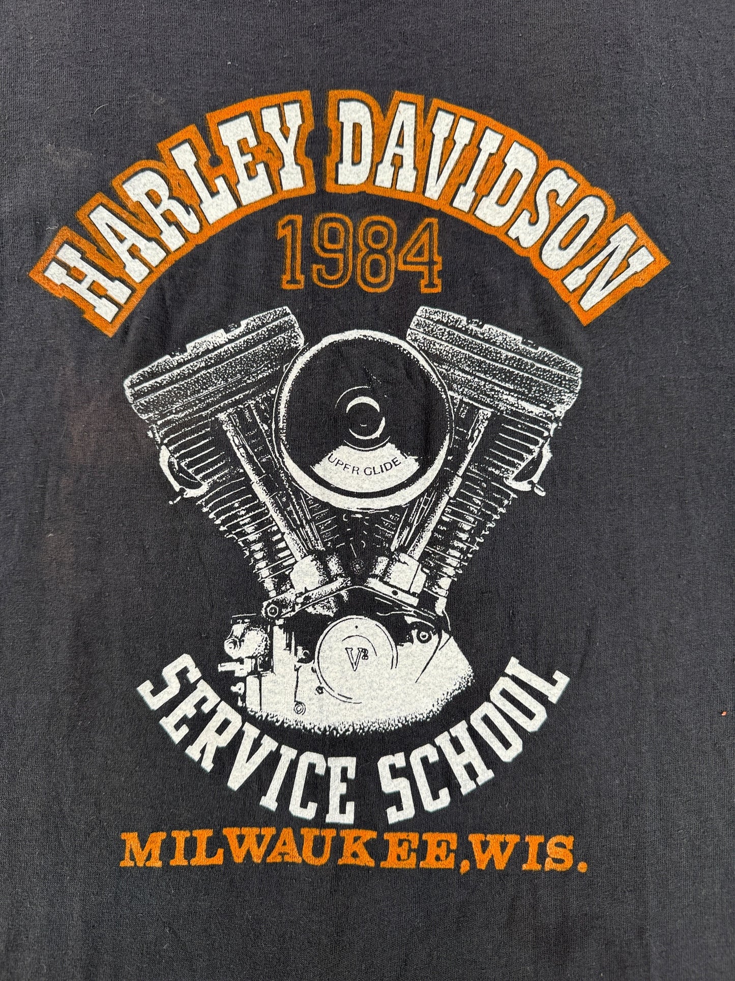 Graphic of Vintage Harley Davidson Service School Milwaukee Hanes Beefy Tee SZ XL (Fits L)