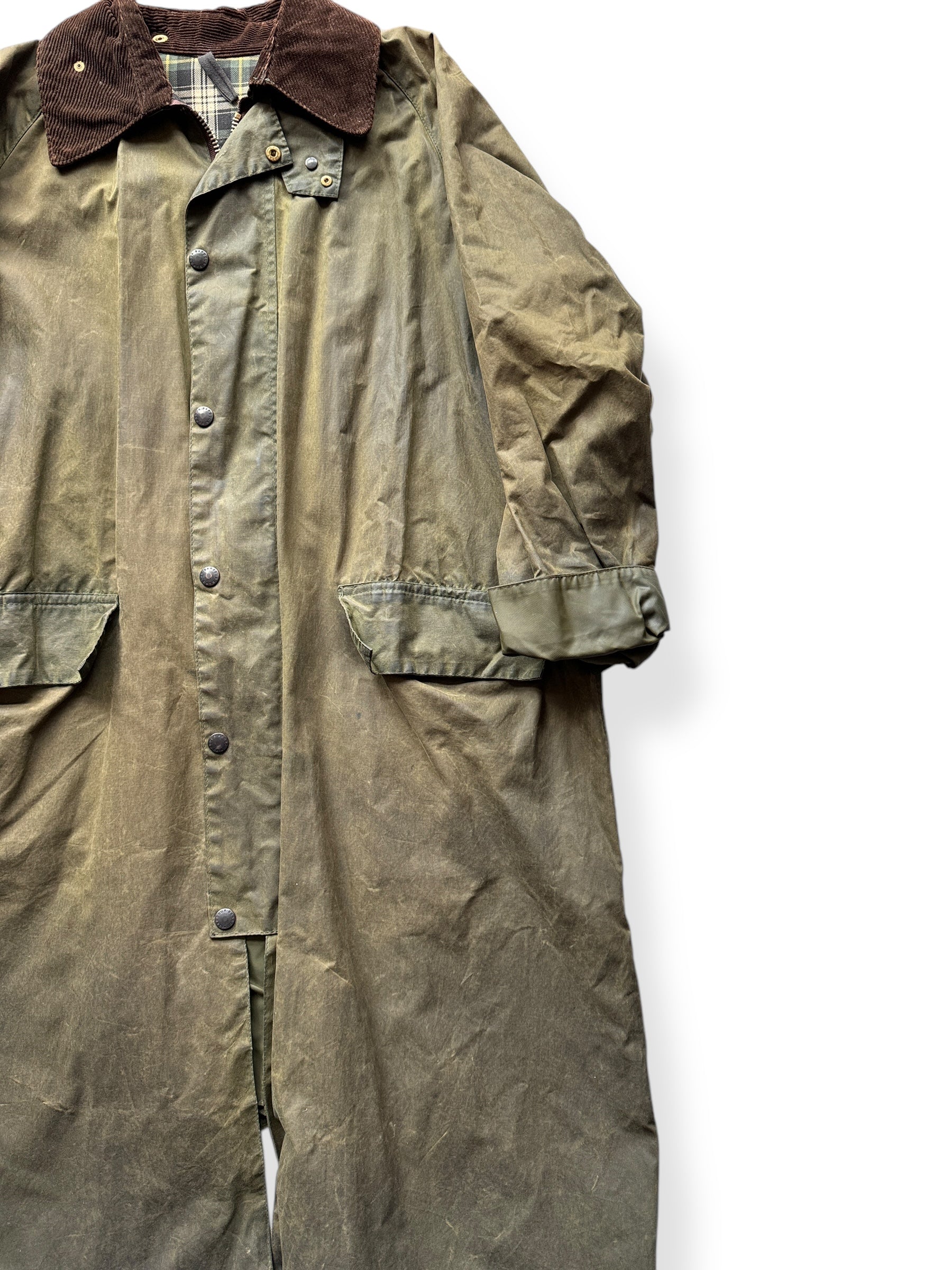 Front Left of Barbour Waxed Duster Coat SZ XL