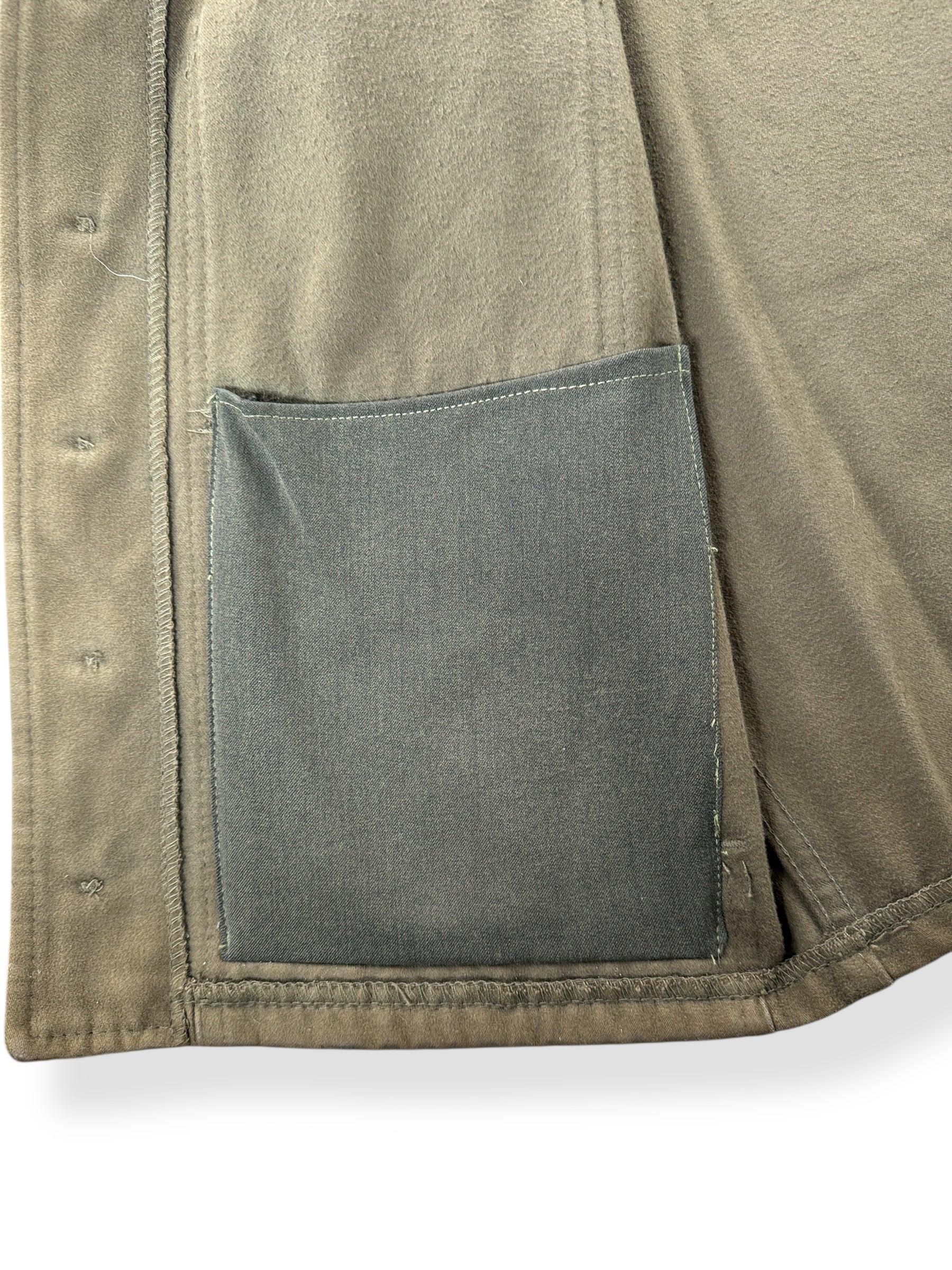 Inner Custom Pocket on Vintage Olive Green Filson Moleskin Vest SZ 40