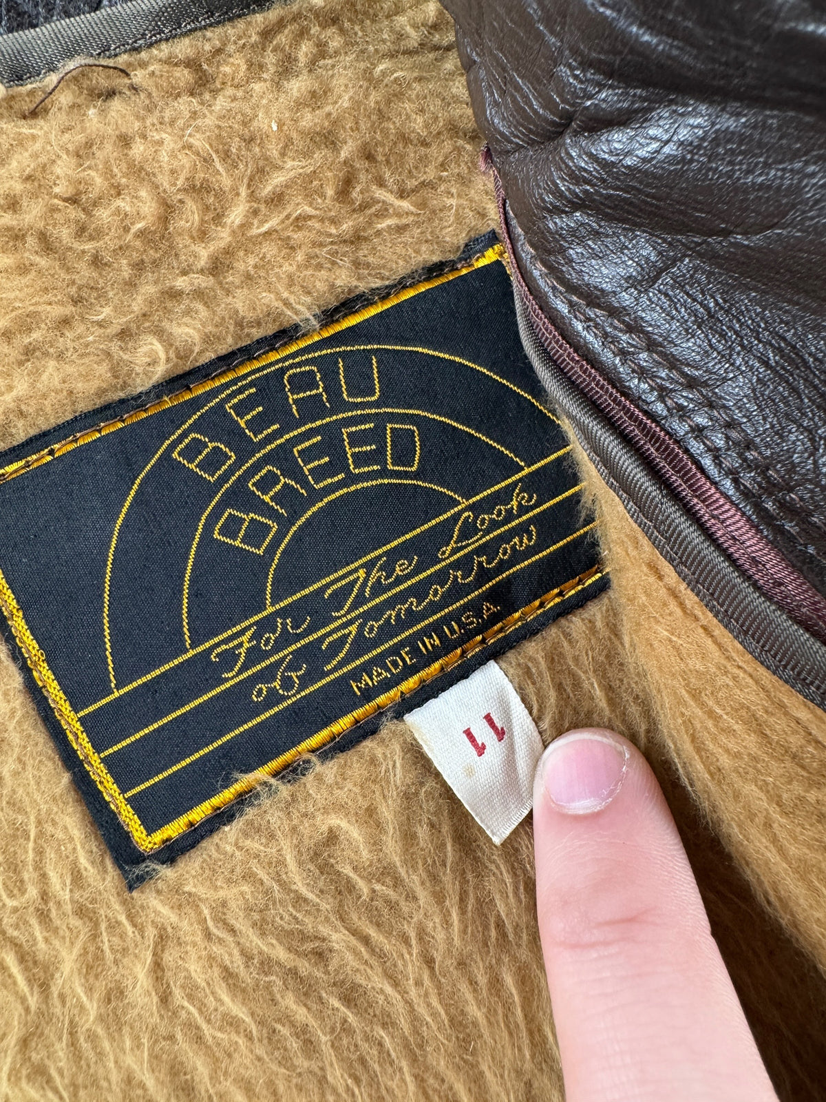 Label on Vintage Beau Breed Brown Cafe Racer Jacket SZ 11