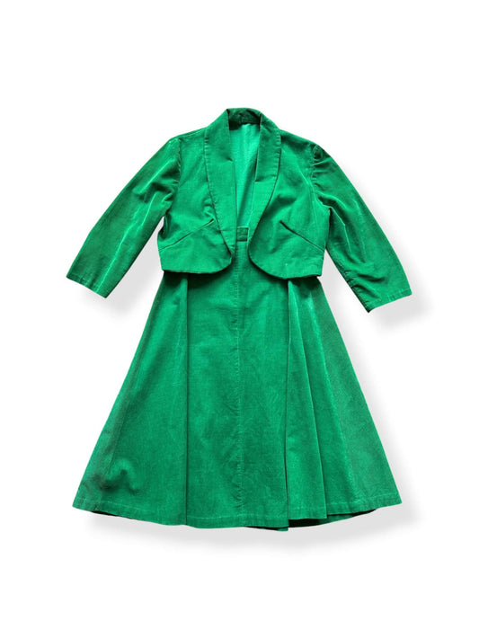 Front of Vintage Kelly Green Corduroy Skirt Set SZ M