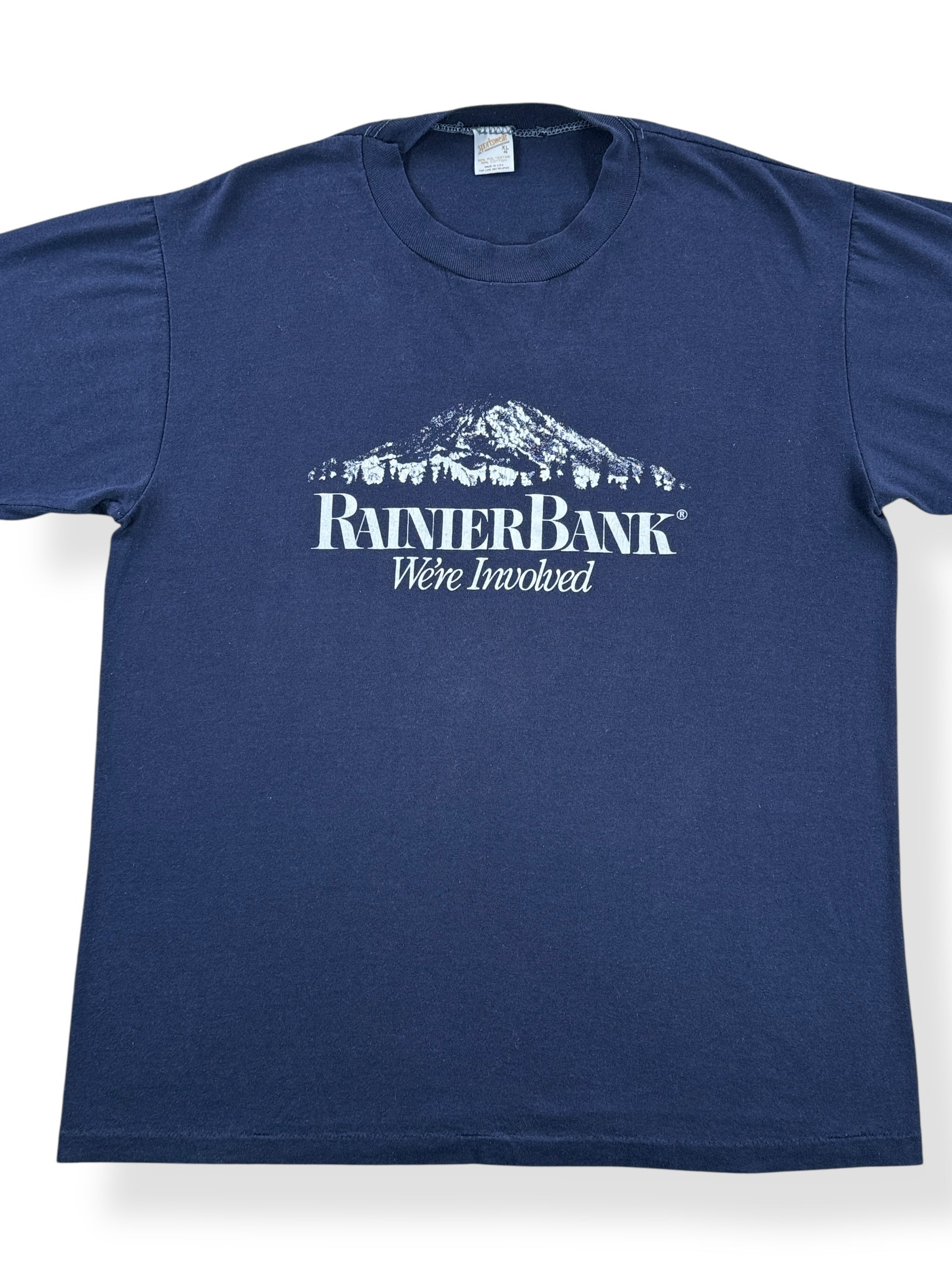 Front Close Up of Vintage Rainier Bank Tee SZ L