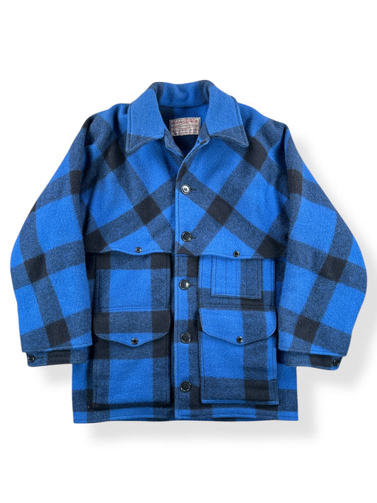 Front of Vintage Filson Cobalt Blue & Black Double Mackinaw Jacket SZ 38