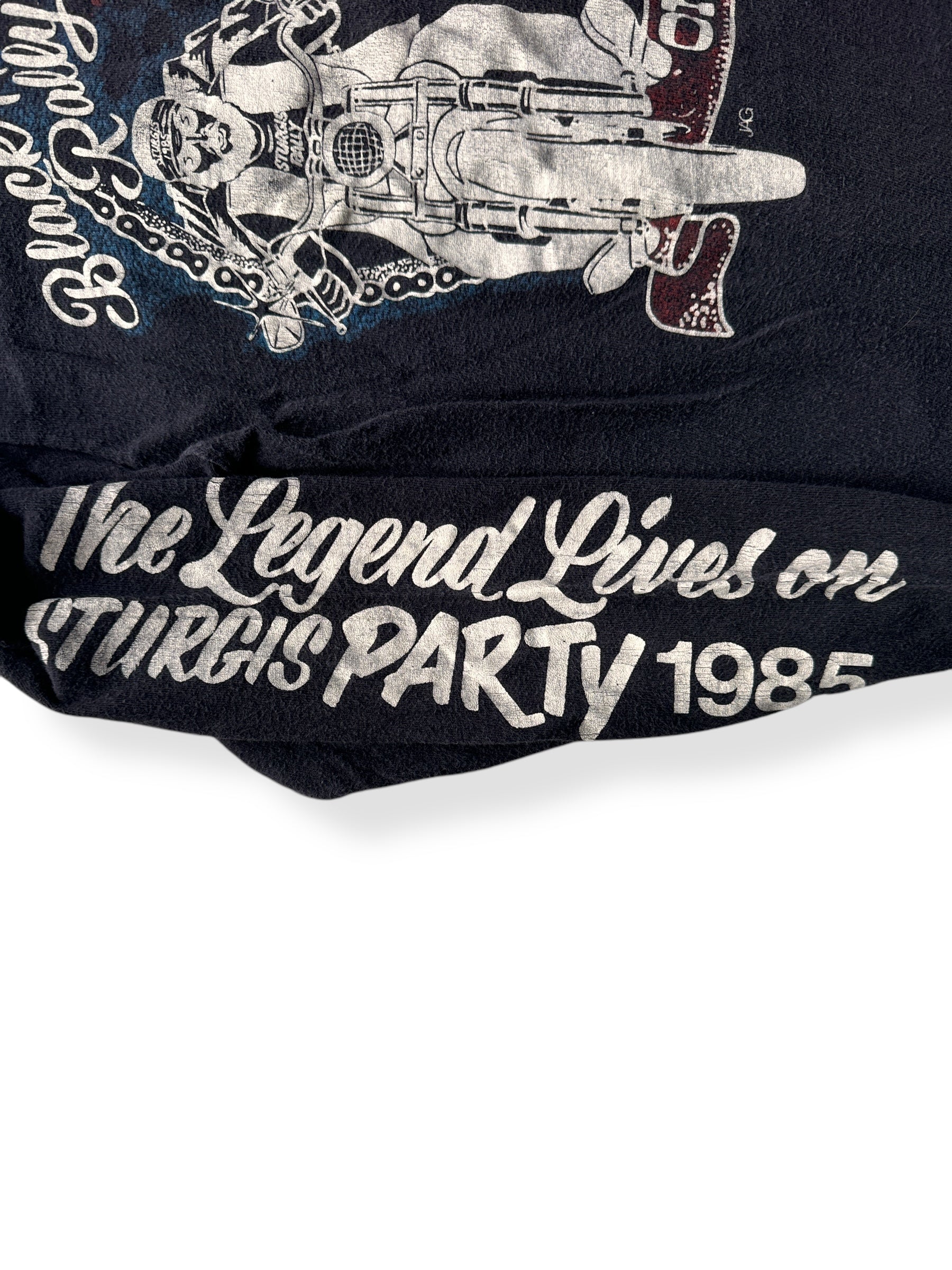 Sleeve graphic on Vintage Long Sleeve 1985 Sturgis Where The Hogs Run Wild Tee SZ M