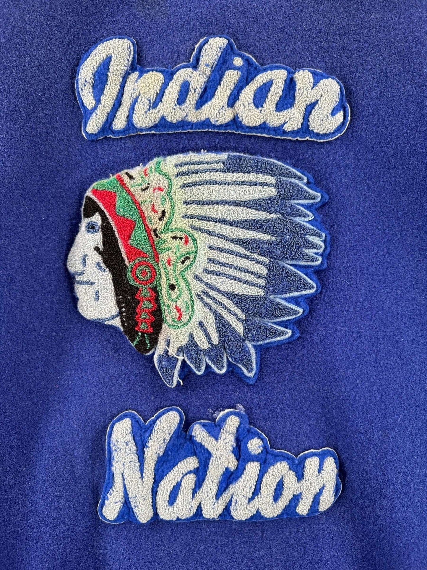Patch on Vintage Indian Nation Varsity Jacket SZ M AS IS