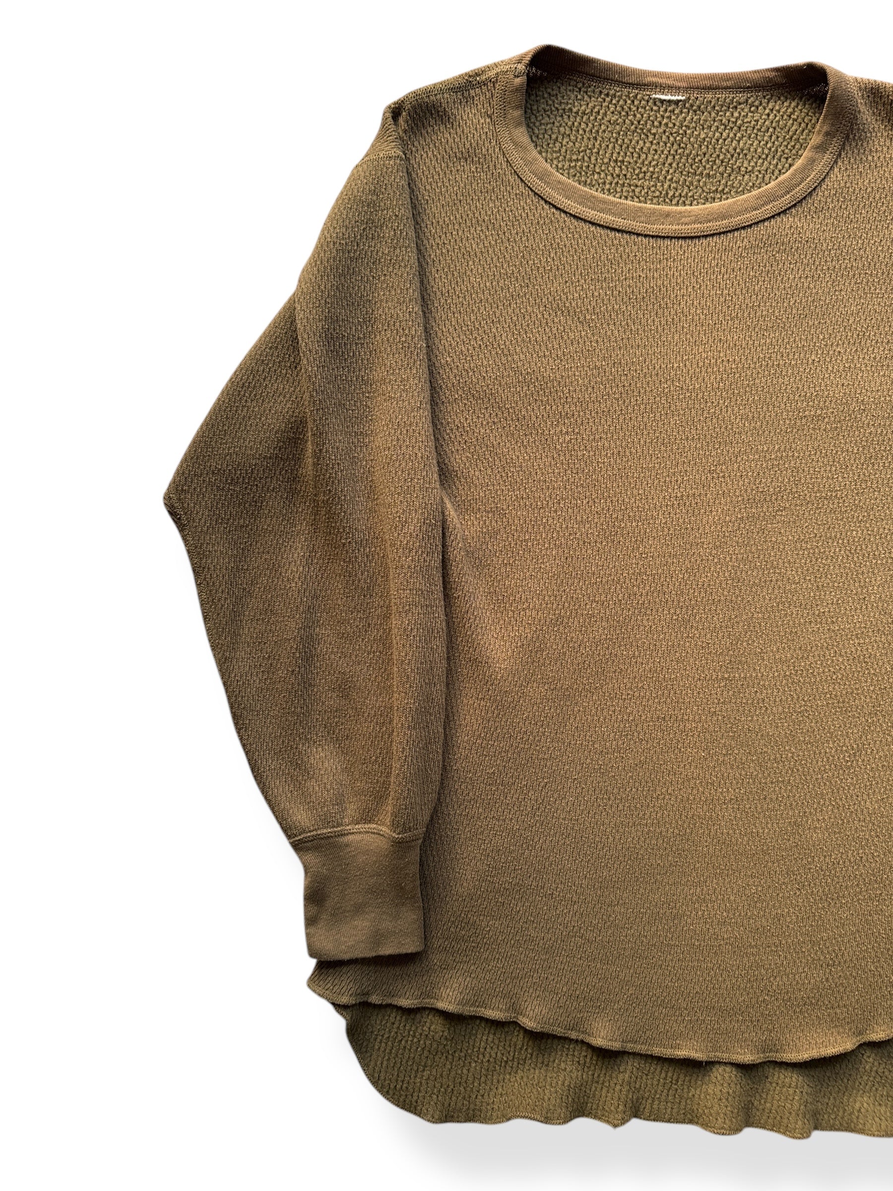 Front Right of Vintage Olive Drab Waffle Shirt SZ L