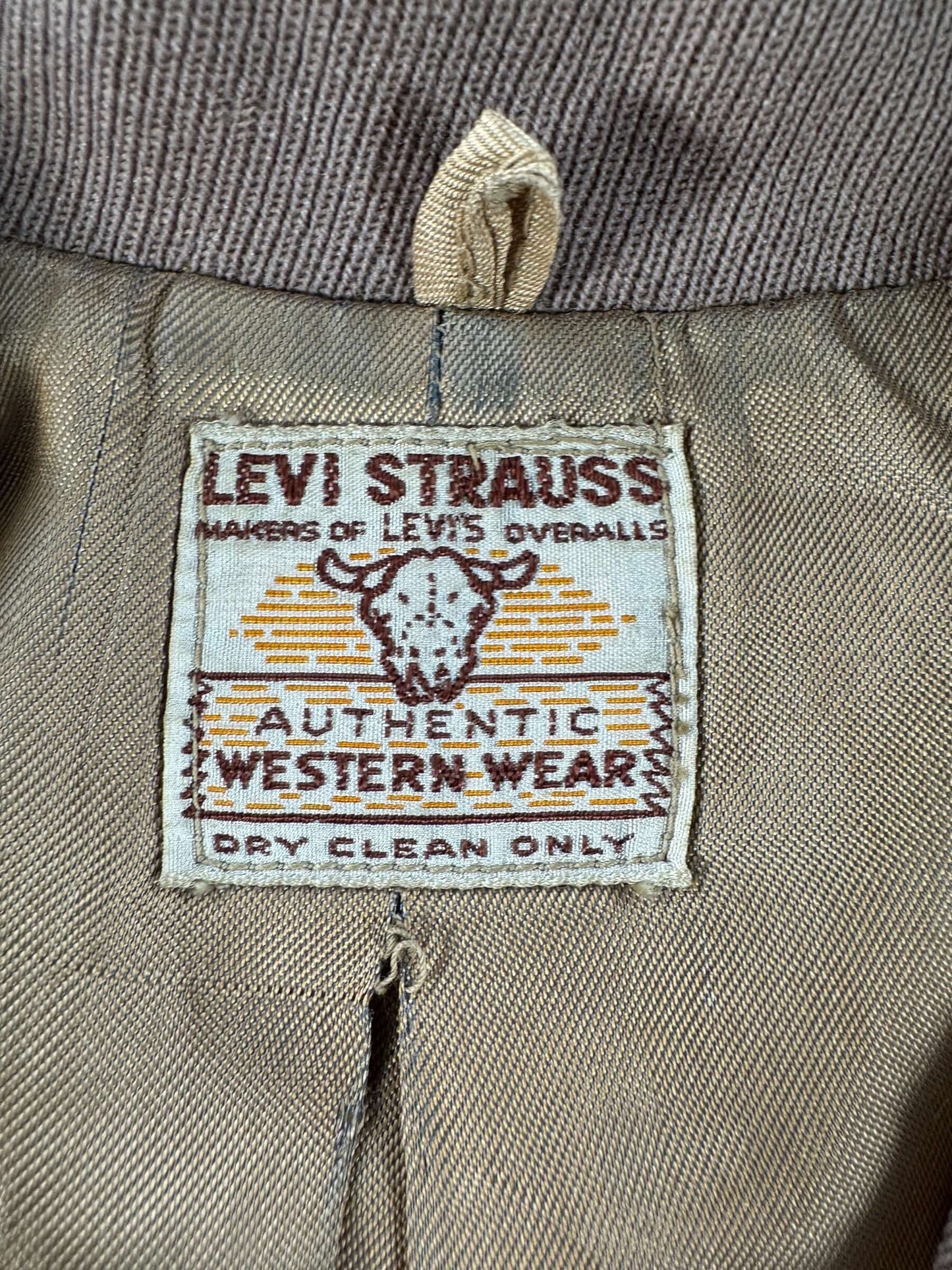 Label on Vintage Levi's Shorthorn Wool Gabardine Western Jacket SZ S