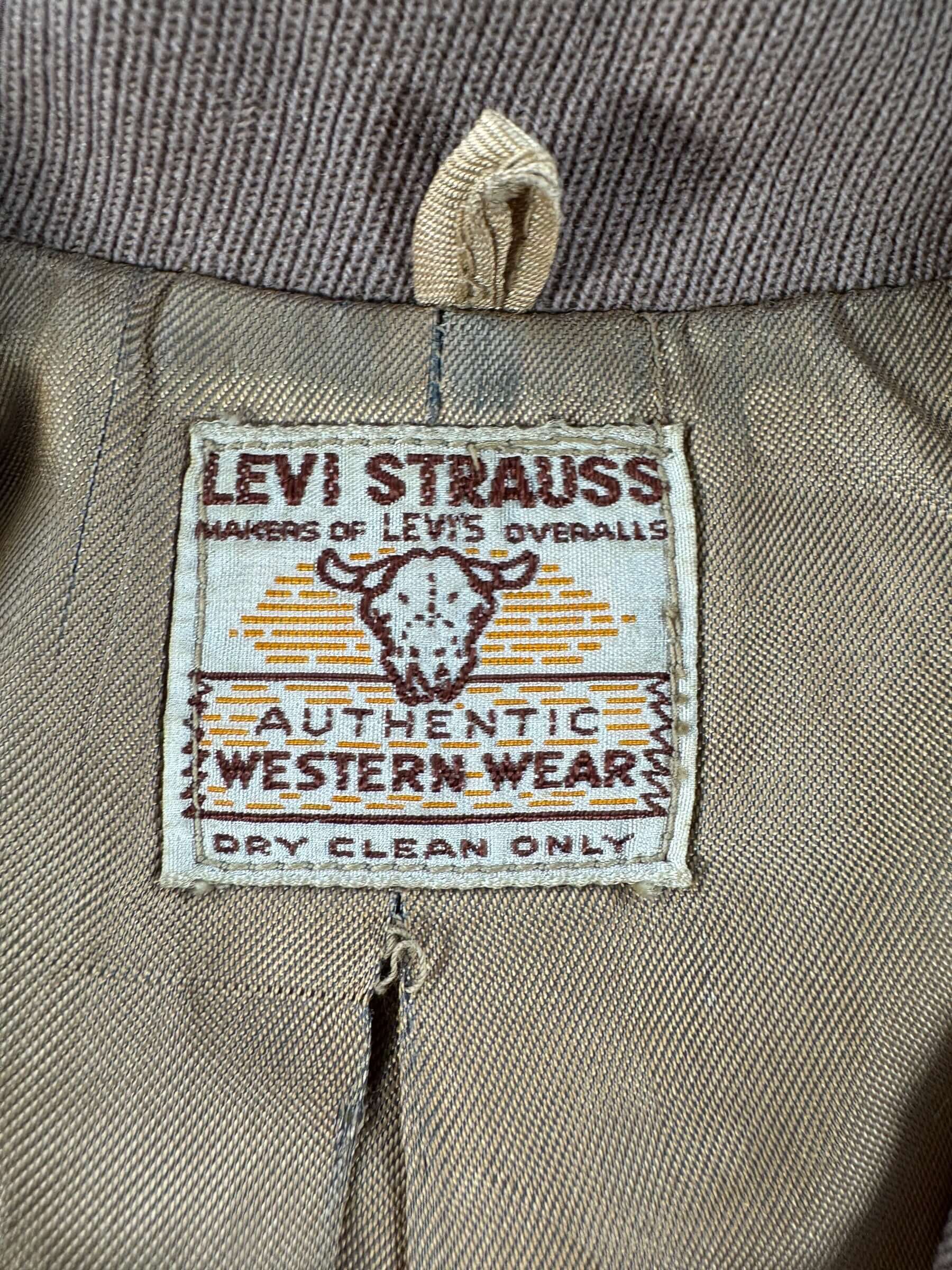 Label on Vintage Levi's Shorthorn Wool Gabardine Western Jacket SZ S