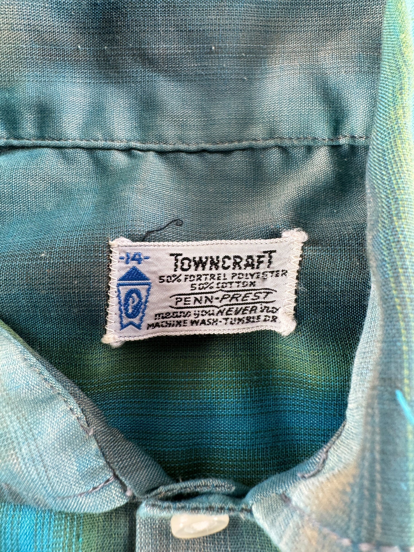Tag on Vintage 60's/70's Shadow Plaid Towncraft Shirt SZ 14 (Fits XS)