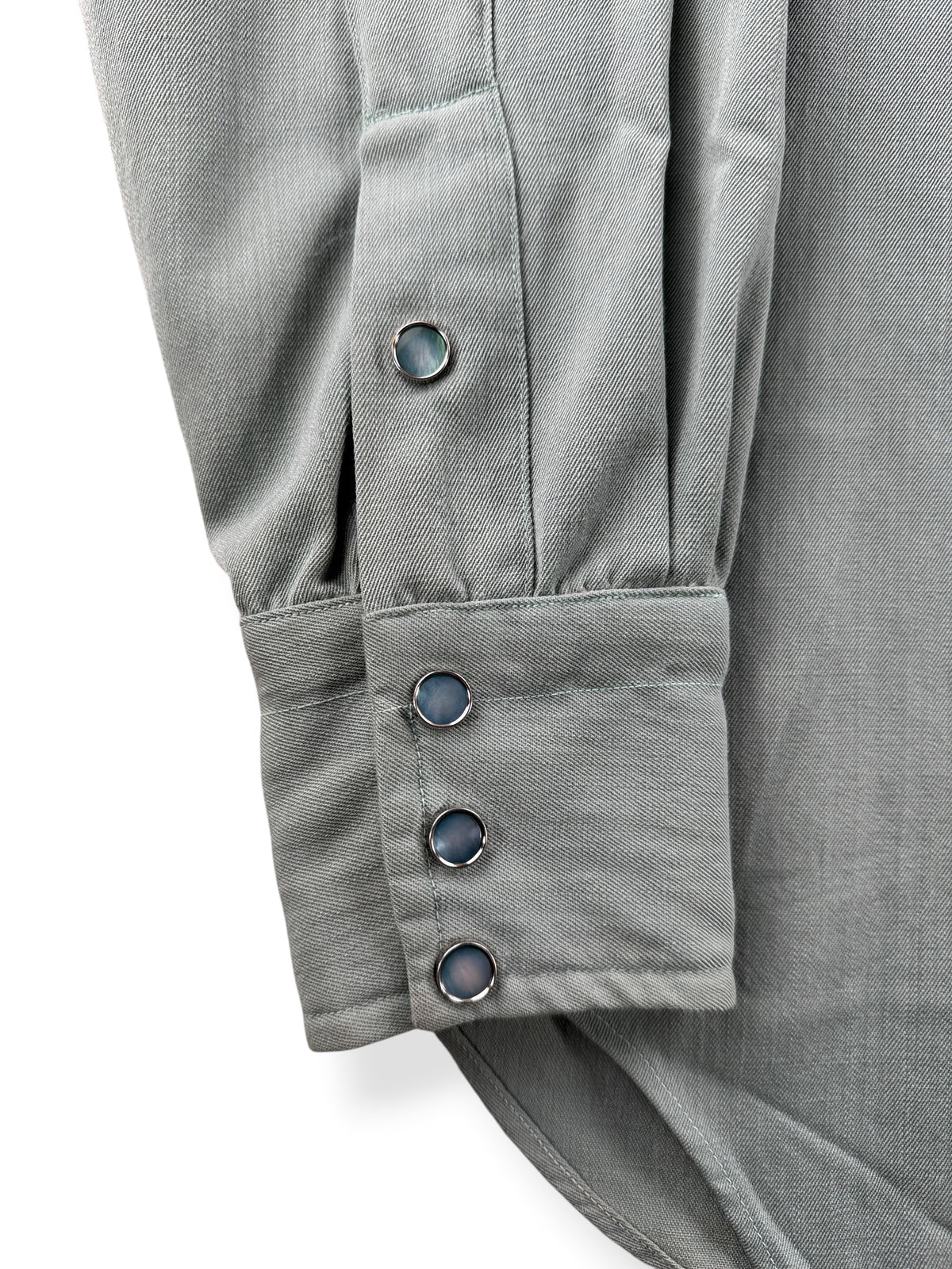 Cuff of Vintage Green Levi's Short Horn Gabardine Shirt SZ S