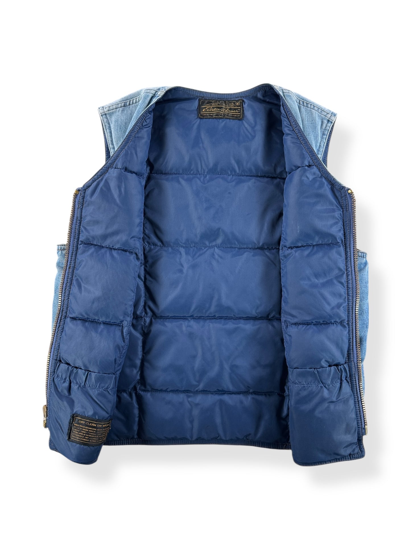 Inside of Vintage Insulated Eddie Bauer Denim Vest SZ S