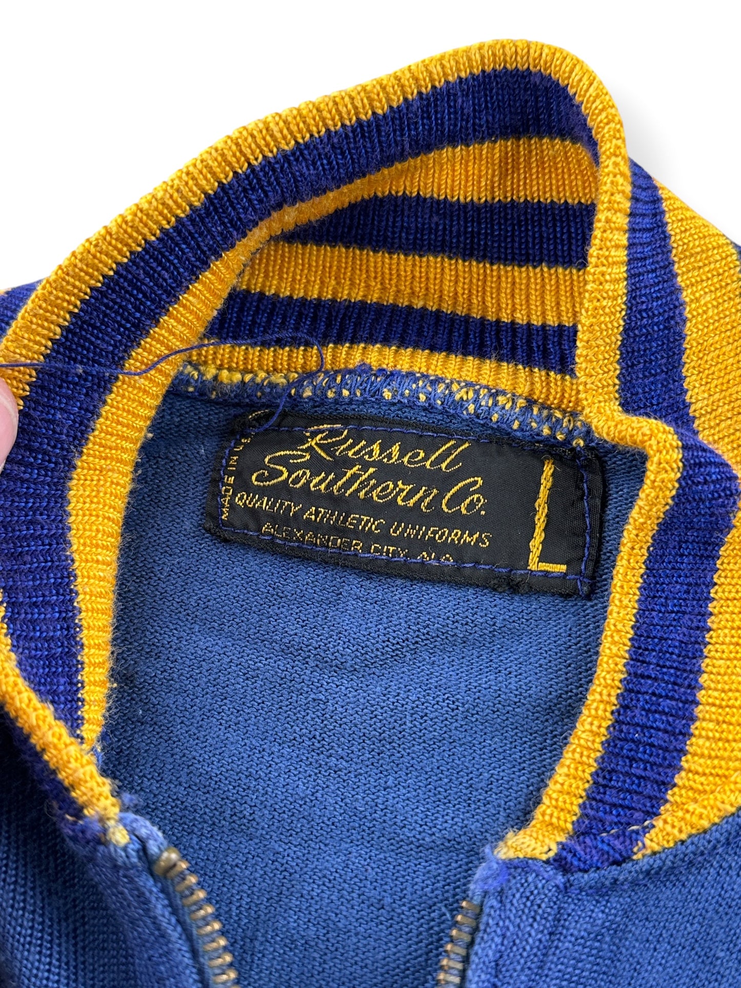 Tag on Vintage Russell Southern Blue & Yellow 1/4 Zip Durene Jersey SZ L (Fits M)