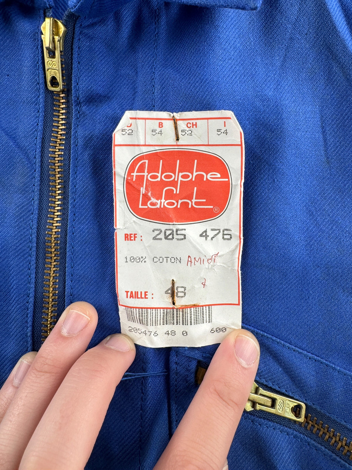 Factory info tag on Vintage NOS Adolphe Lafont French Cycling Jacket SZ 48