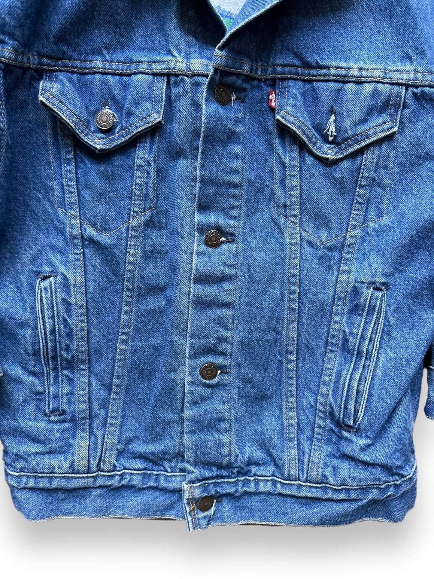 Lower Front 4 Pocket View of Vintage Lined Levis Denim Jacket SZ M | Vintage Denim Seattle