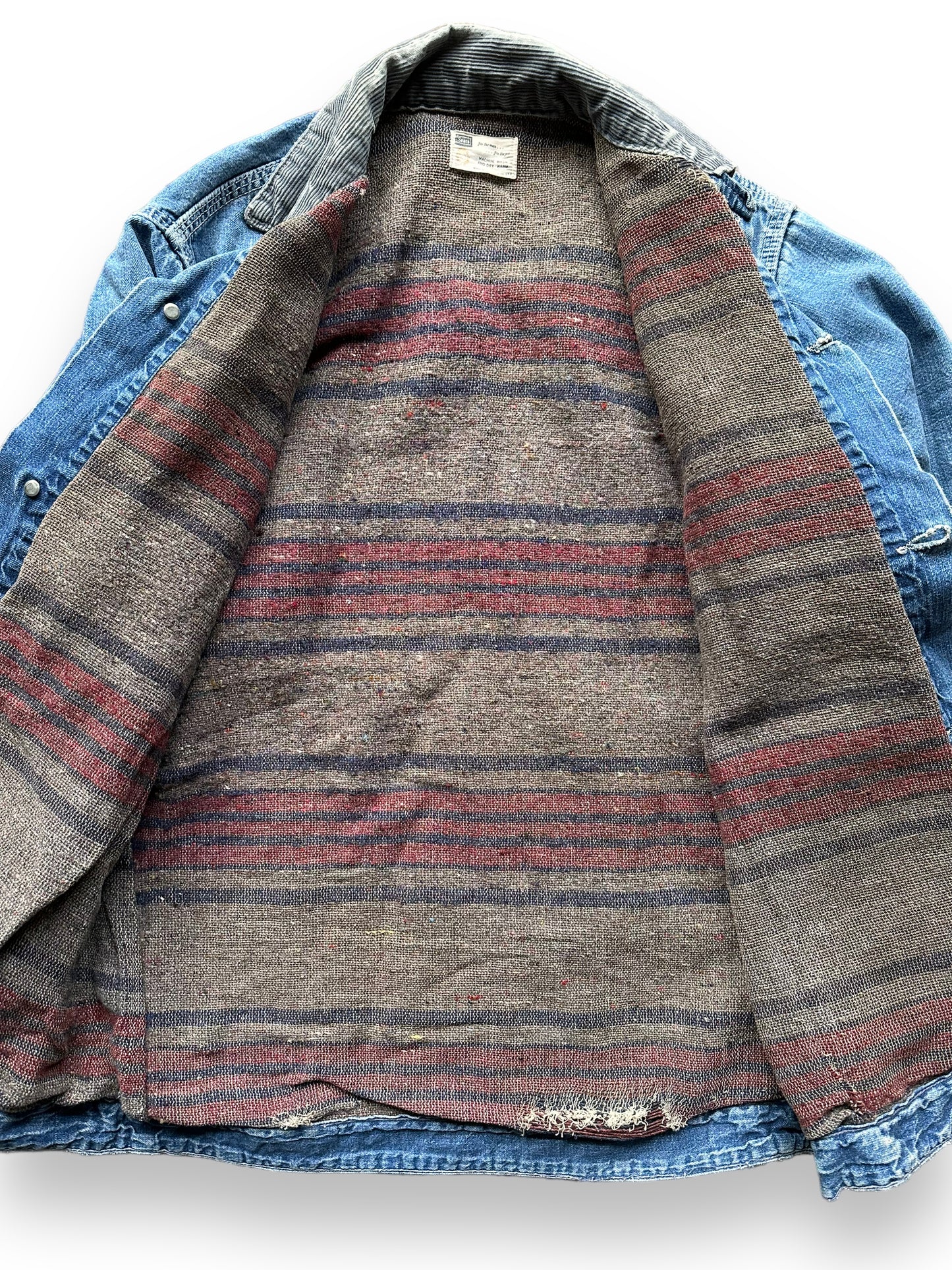 Liner Detail on Vintage Sears Blanket Lined Denim Chore Coat SZ L | Vintage Denim Chore Coat | Barn Owl Vintage Seattle