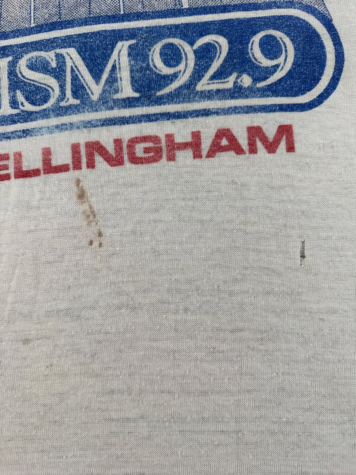 Stains on front of Vintage Bellingham Rock Raglan Tee SZ L (Fits M)