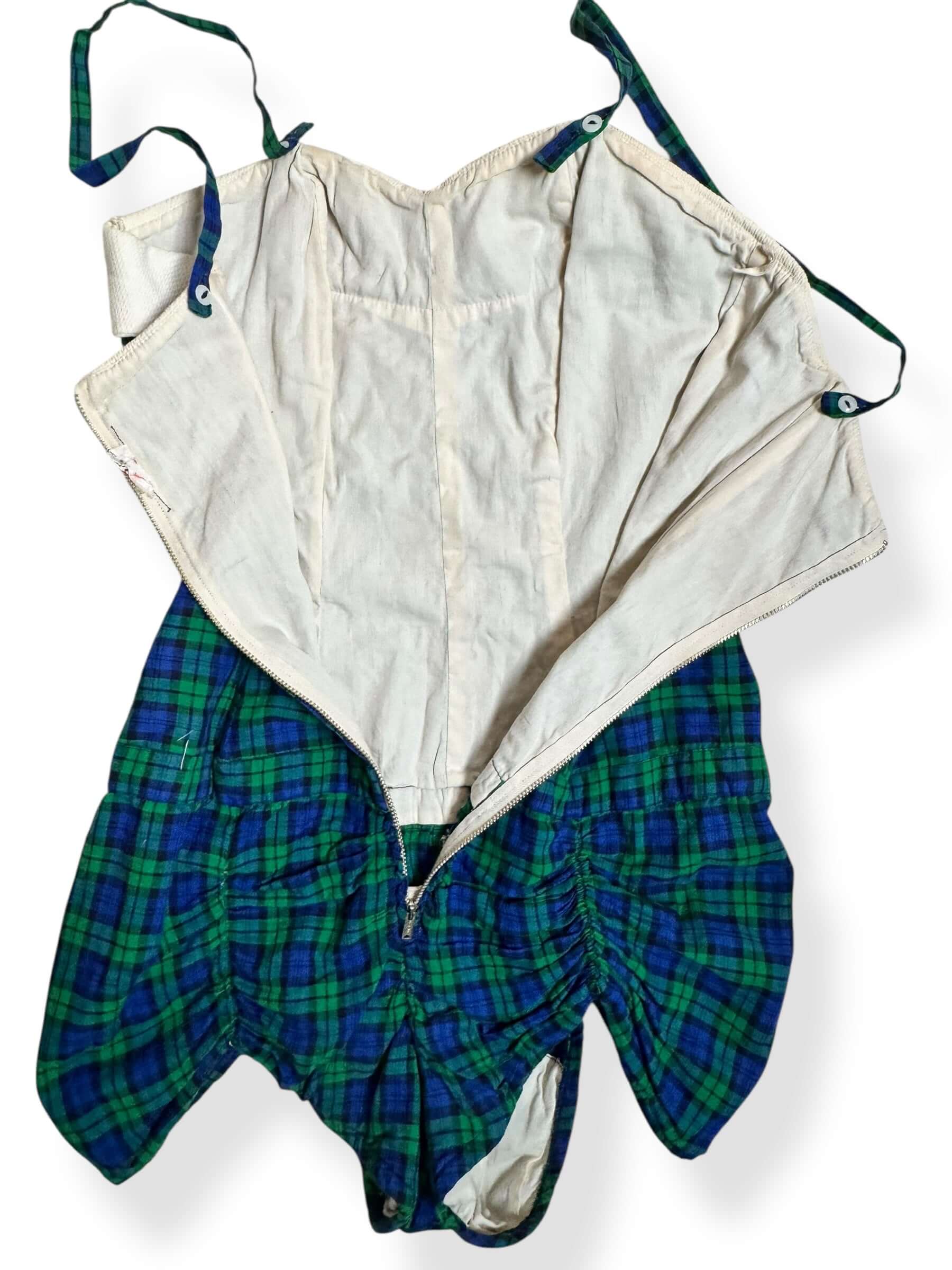 Zipper view of 1950s Plaid Cotton Bathing Suit S