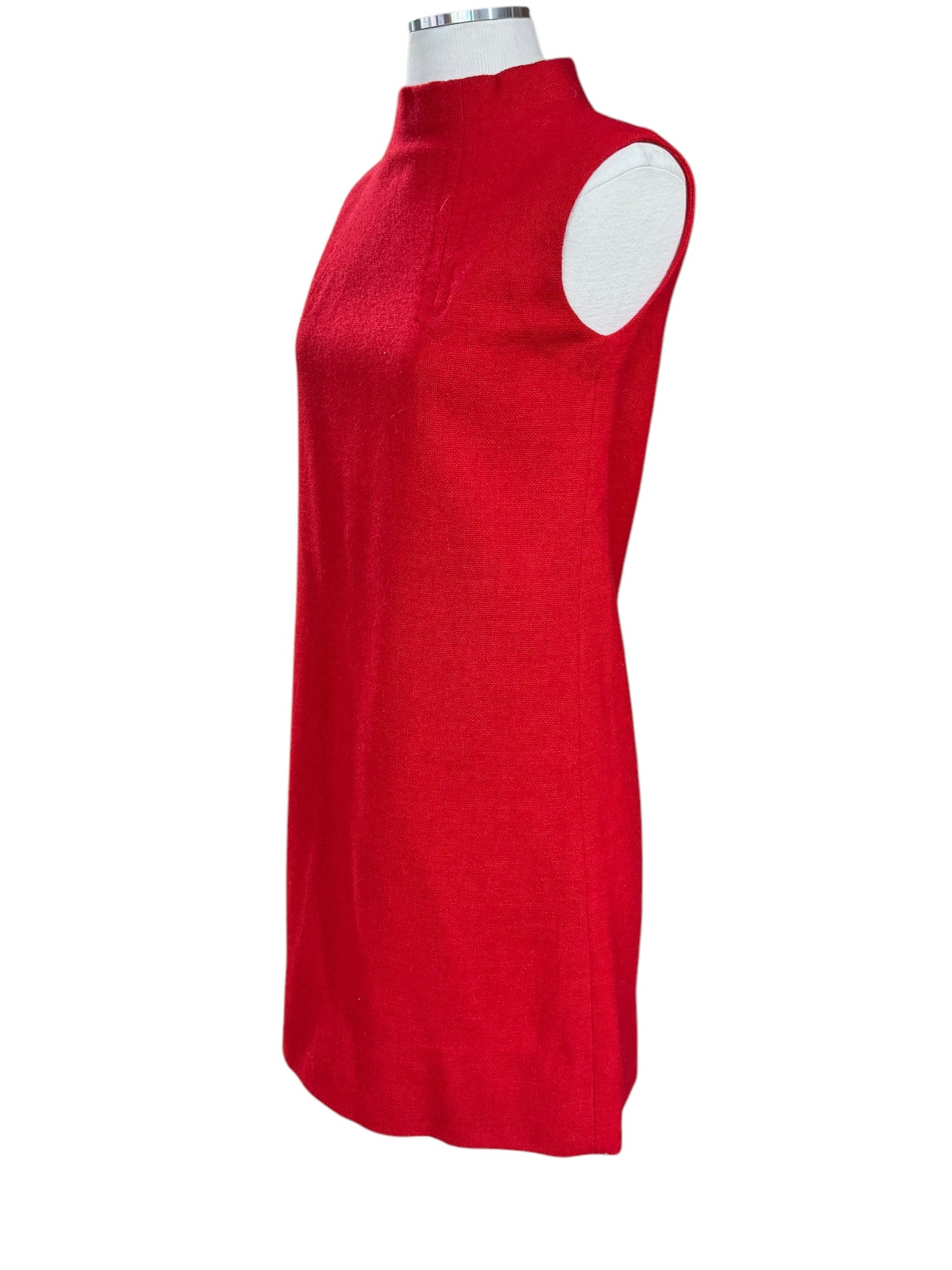 Side view of 1960s Red Wool Sleeveless Dress S