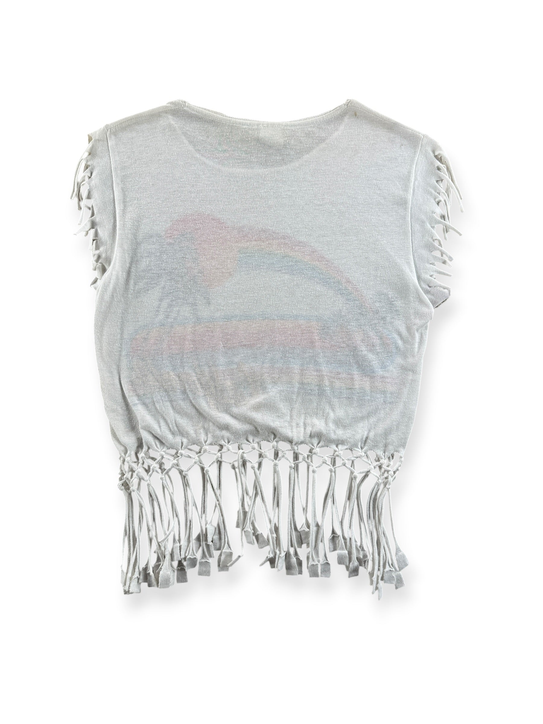 Back of Vintage California Fringe Cut Off Tee SZ M (Fits XS)