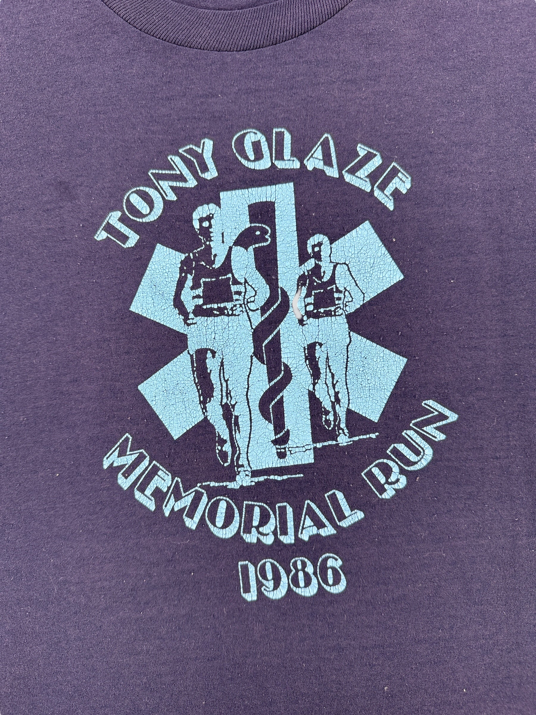 Front Graphic of Vintage Tony Glaze Memorial Run Tee SZ M