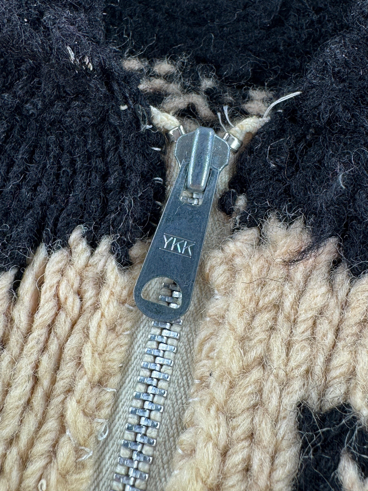 Zipper on Vintage Totem Thunderbird Cowichan Sweater SZ S