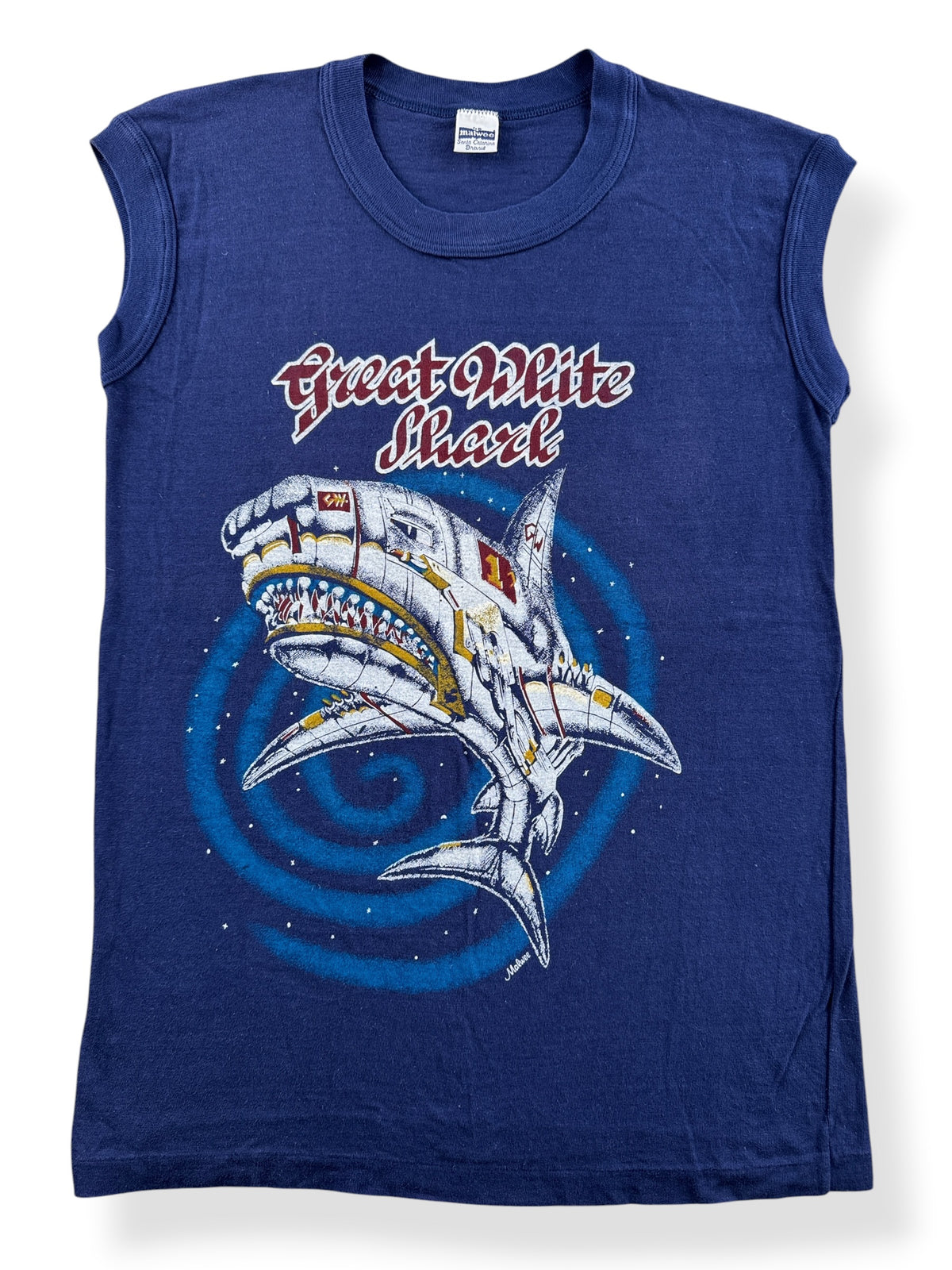 Front of Vintage 80s Great White Shark Sleeveless Tee SZ S
