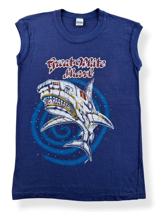 Front of Vintage 80s Great White Shark Sleeveless Tee SZ S