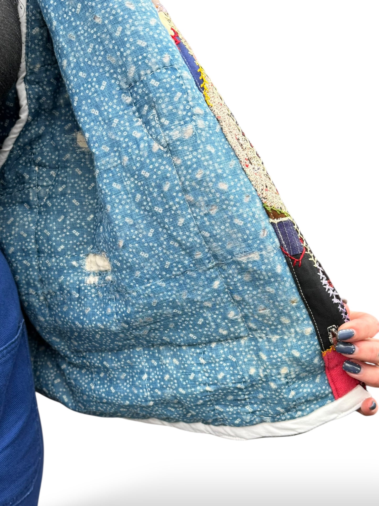 On Body Interior of Archive Craft X Barn Owl Vintage Quilt Jacket