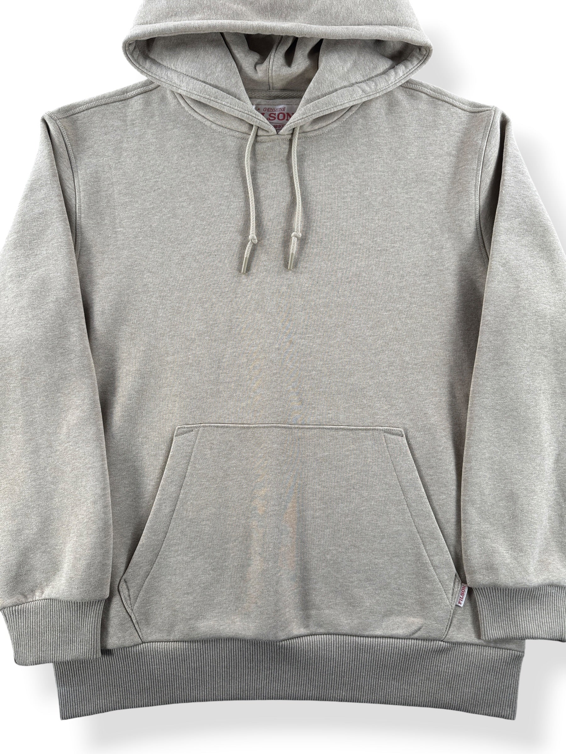 Front Close Up of Filson Oat Heather Prospector Hoodie SZ L