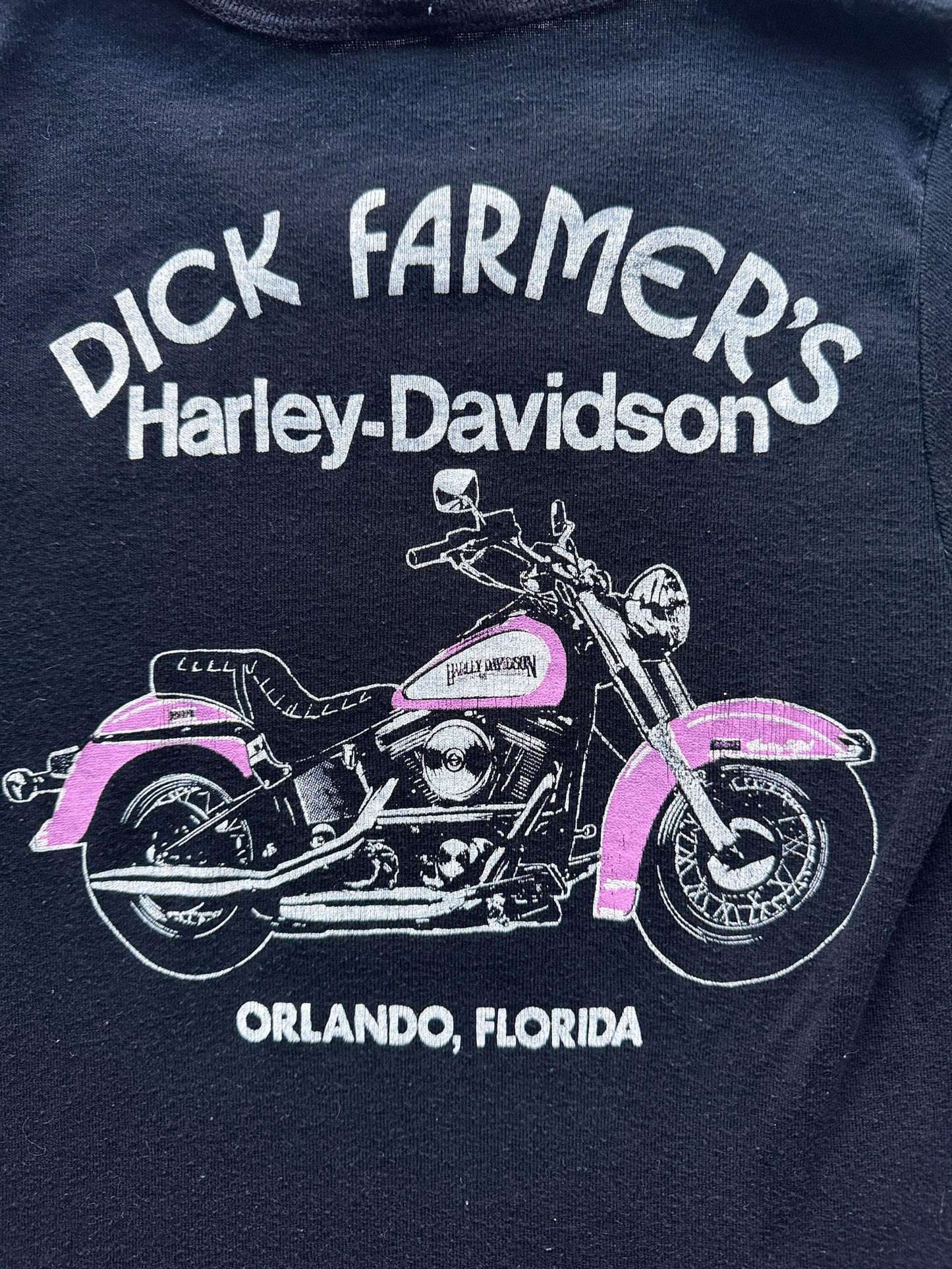 Back Graphic of Vintage Ladies Dick Farmer Harley Davidson Fox Tee SZ L