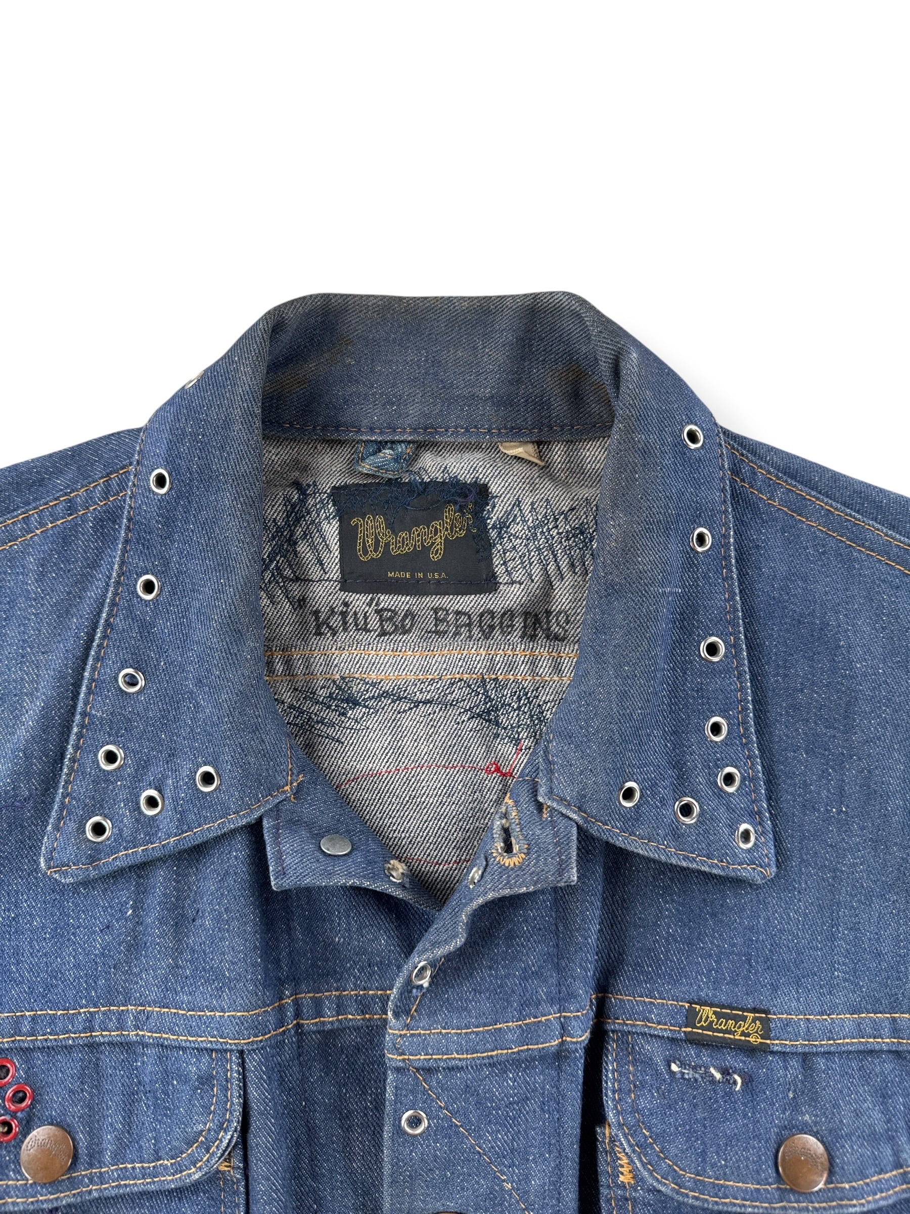 Collar on Vintage 60s Dark Wash Wrangler Biker Vest SZ 40