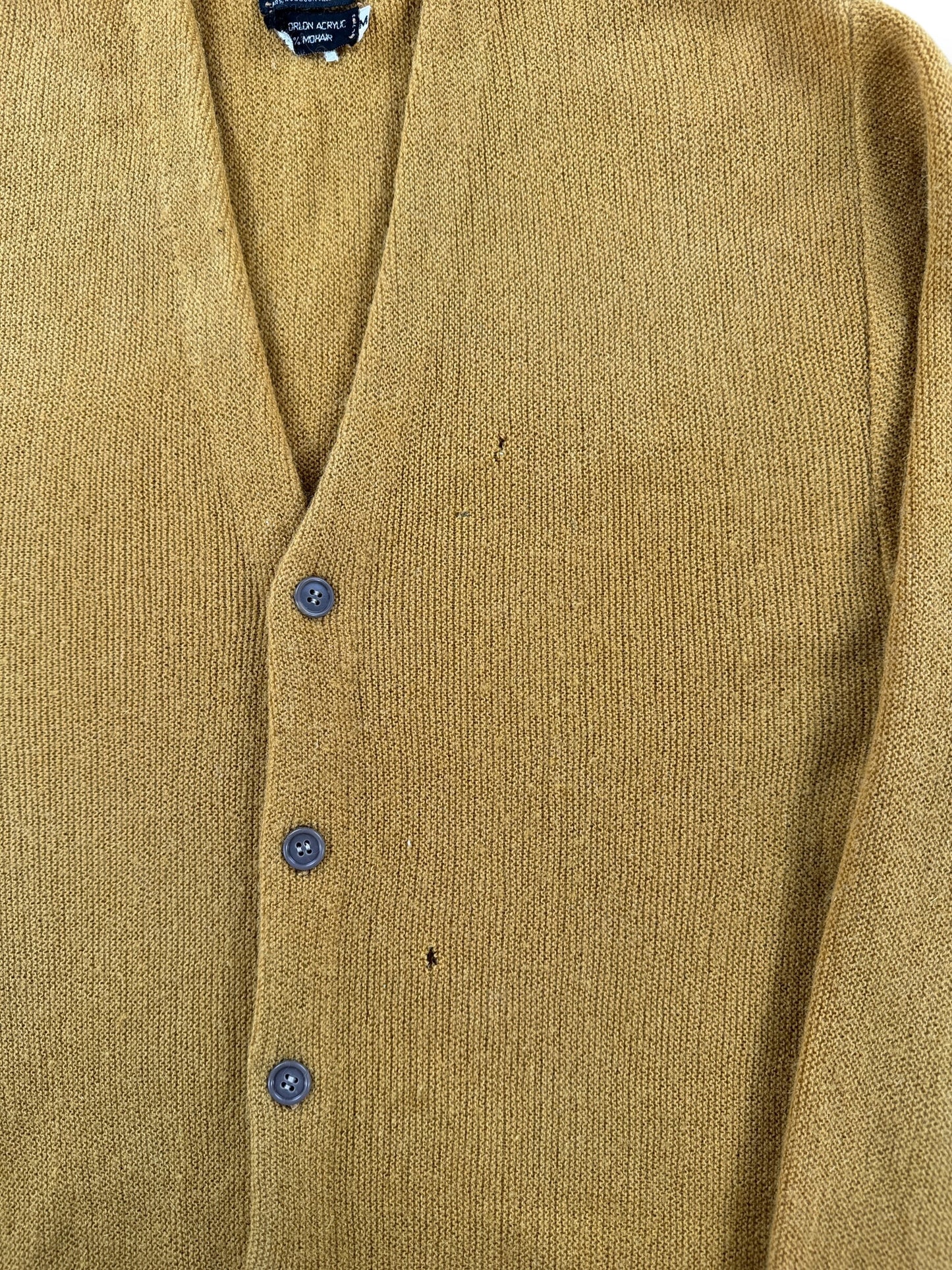 Holes on Vintage Sear's Men Store Gold Mohair Cardigan SZ M AS IS