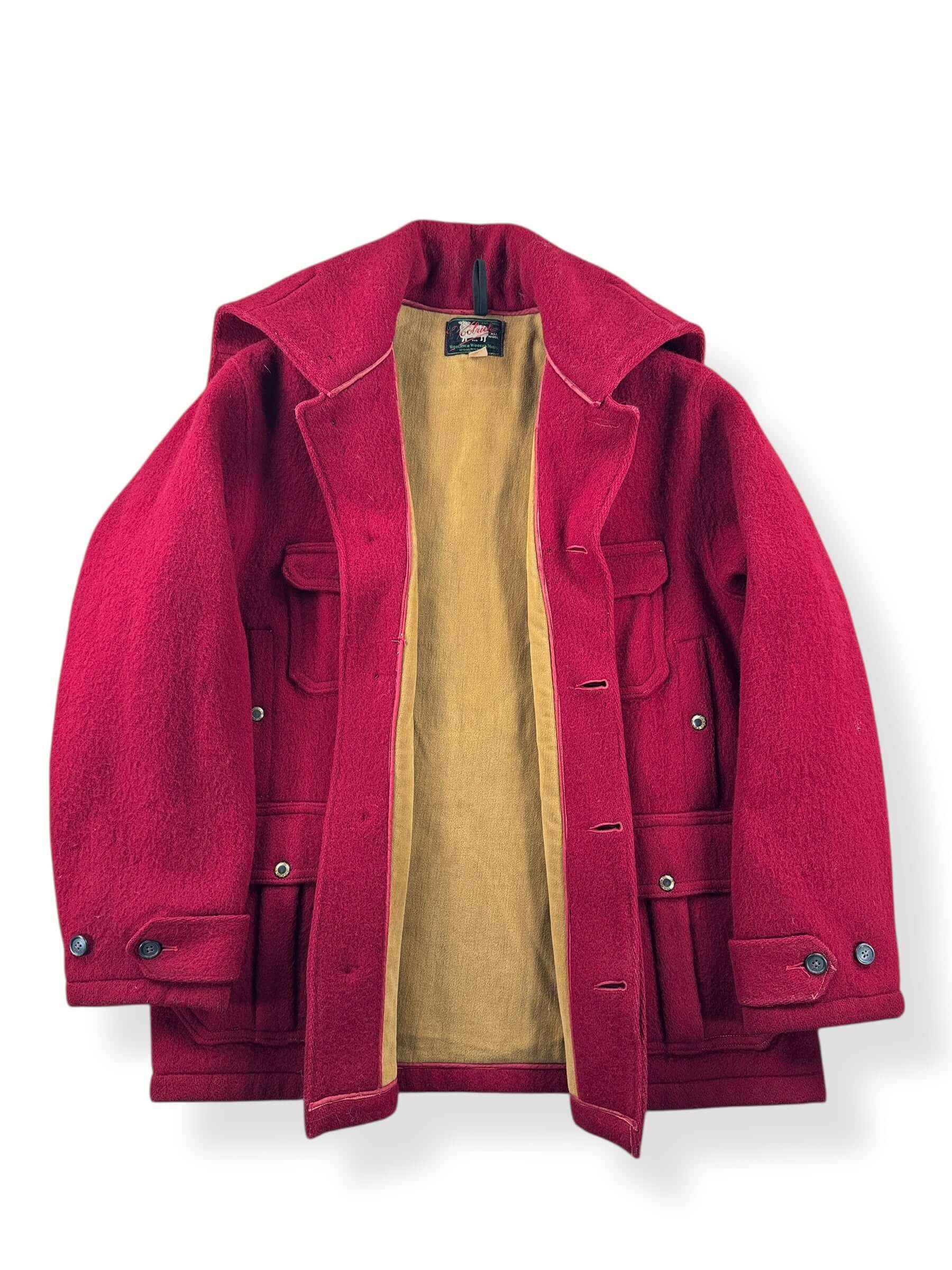 Inside of Vintage Woolrich Burgundy Hooded Wool Jacket SZ 44