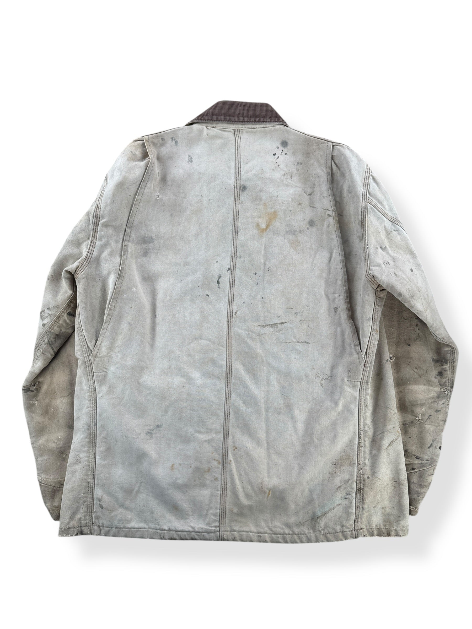 Back of Vintage Carhartt Thrashed Quilted Chore Coat SZ XXL