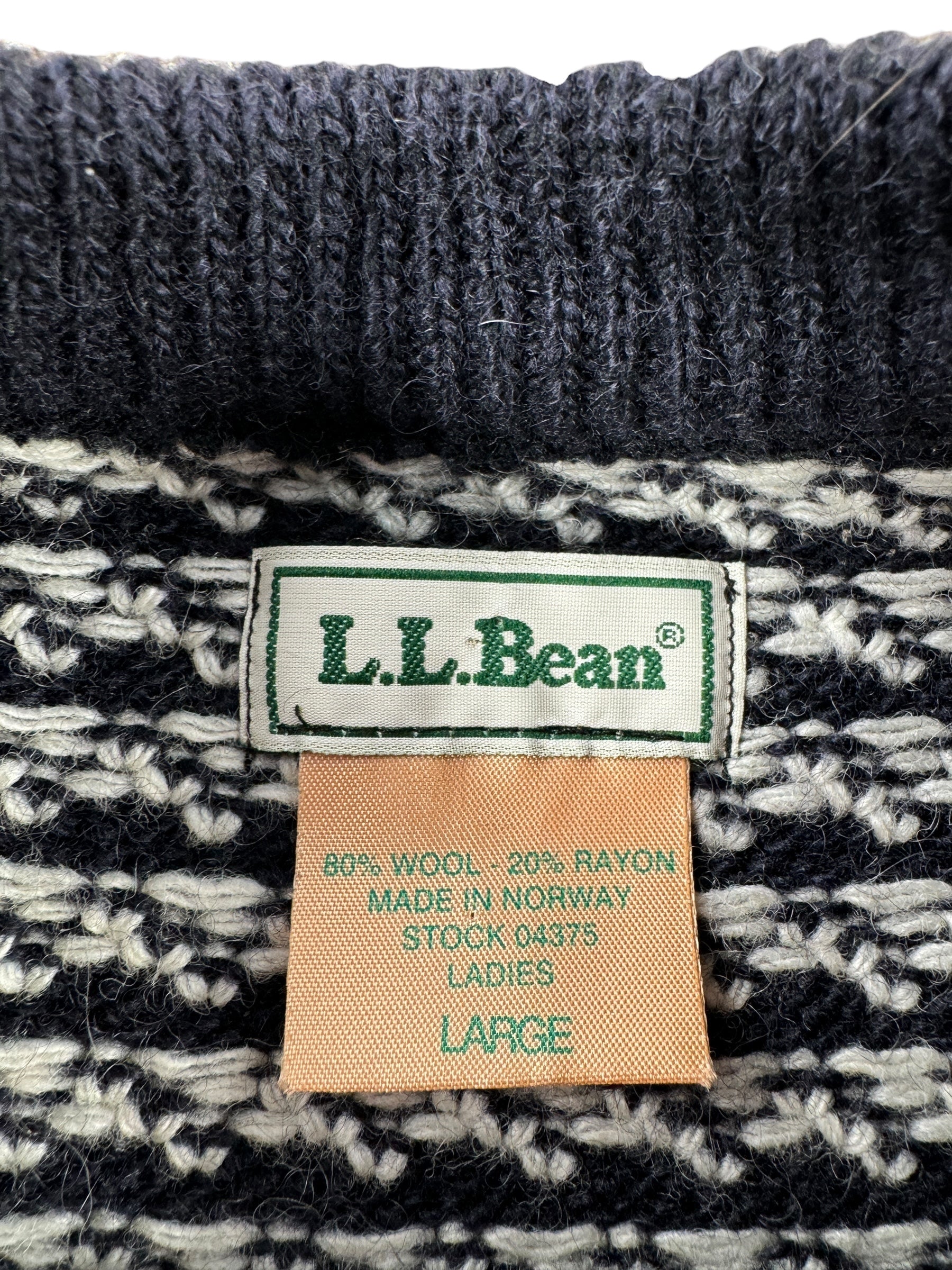 Tag on Vintage Ladies LL Bean Birdseye Sweater Black & White SZ L